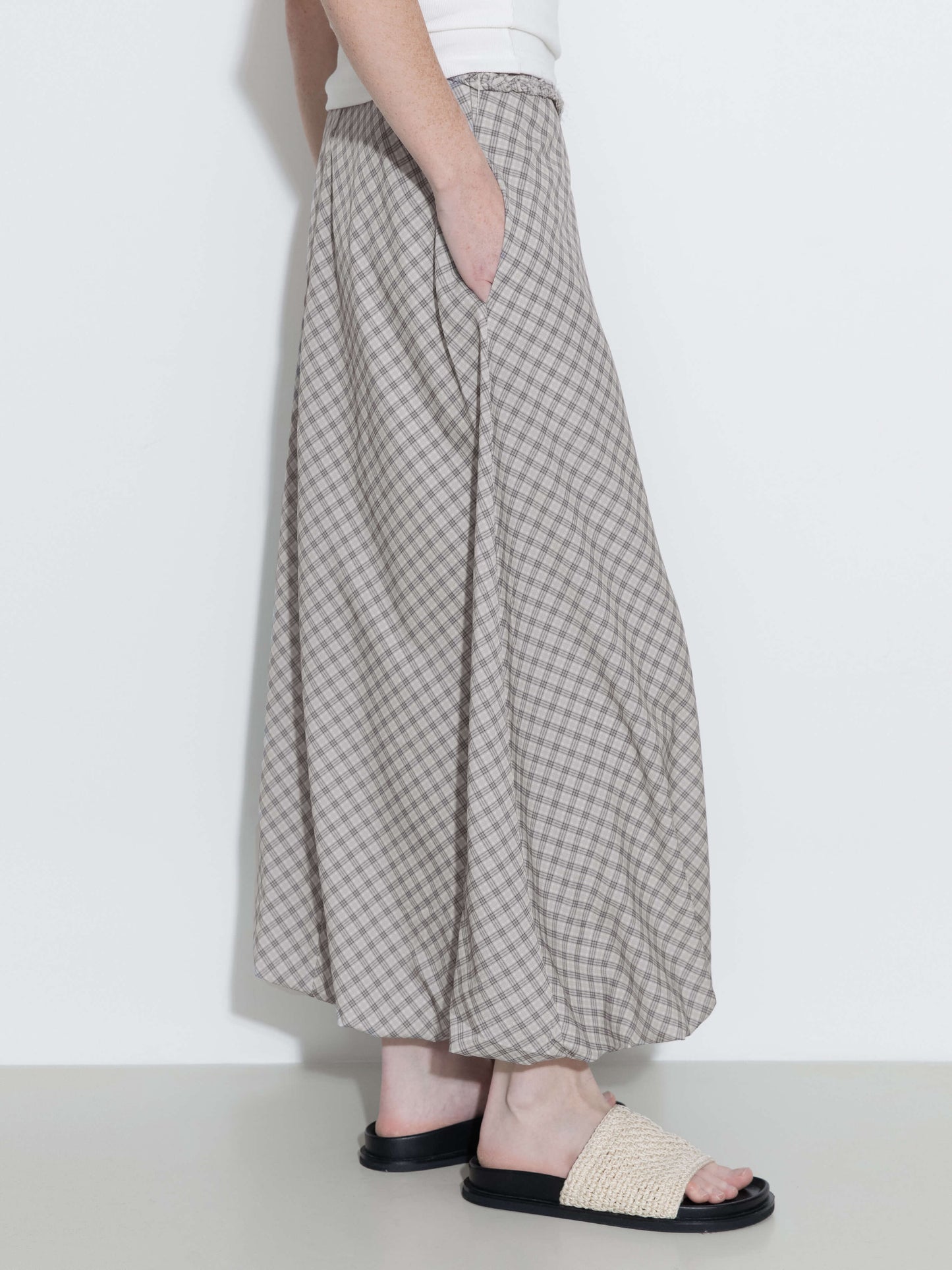 Plaid A-line Maxi Skirt with Belt