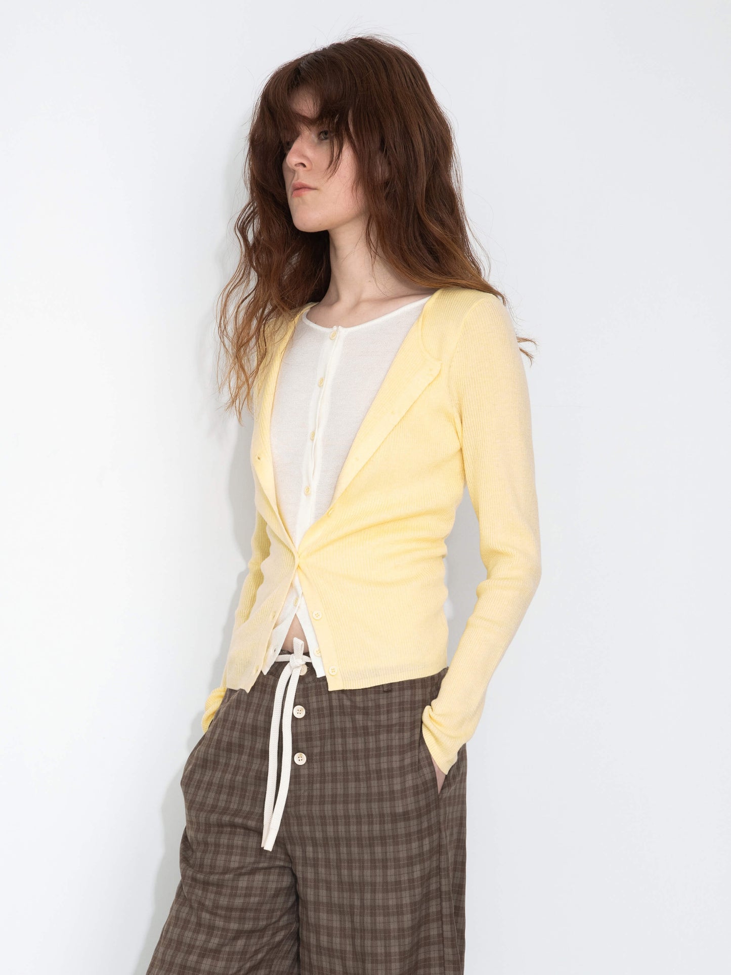 Slim-Fit Long Sleeve Layered Knit Cardigan