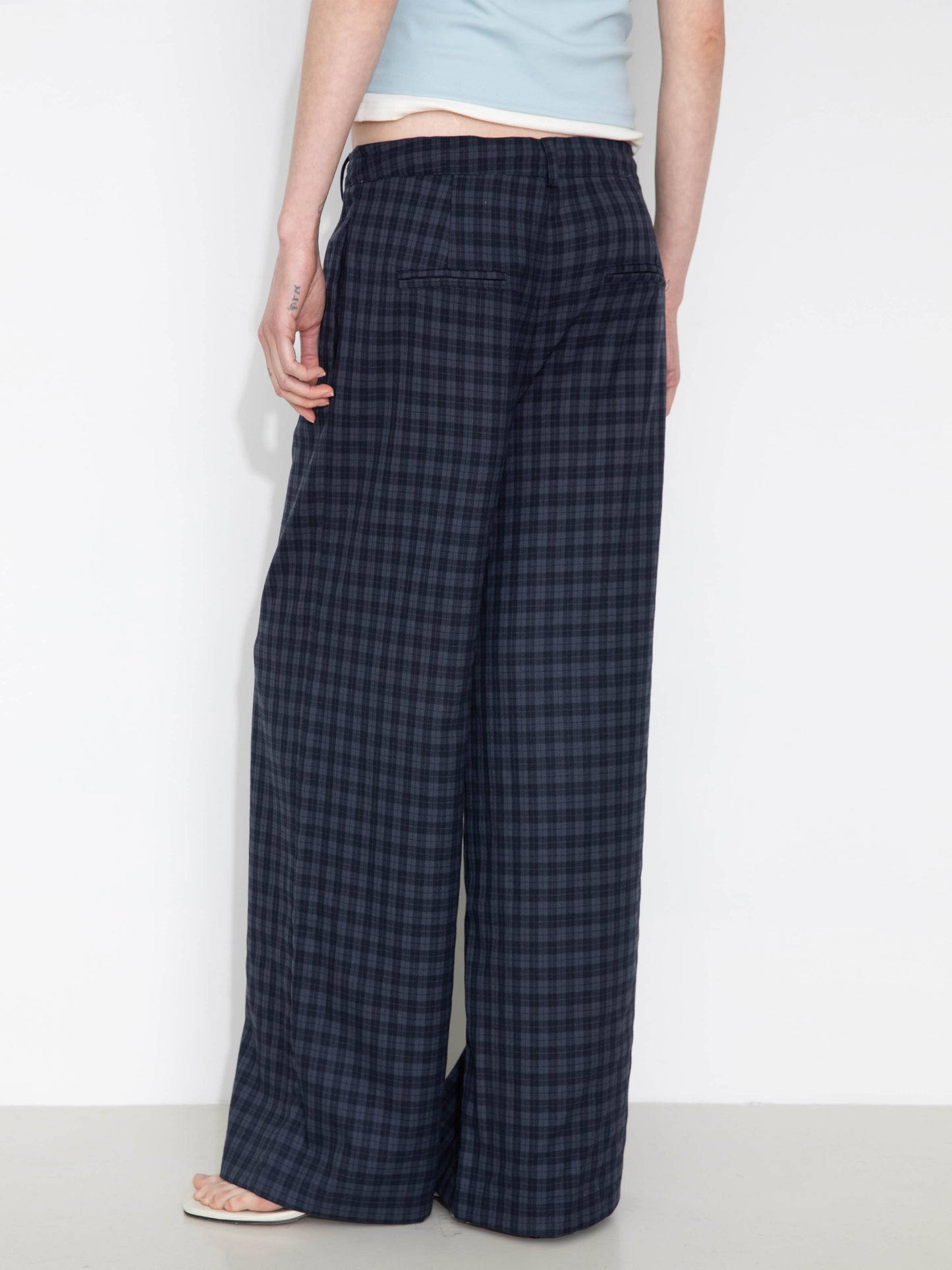 Drawstring Checkered Wide-Leg Casual Pants
