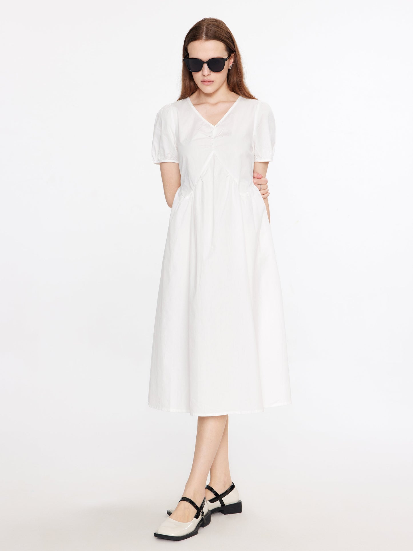 Puff Sleeve Cotton Midi Dress