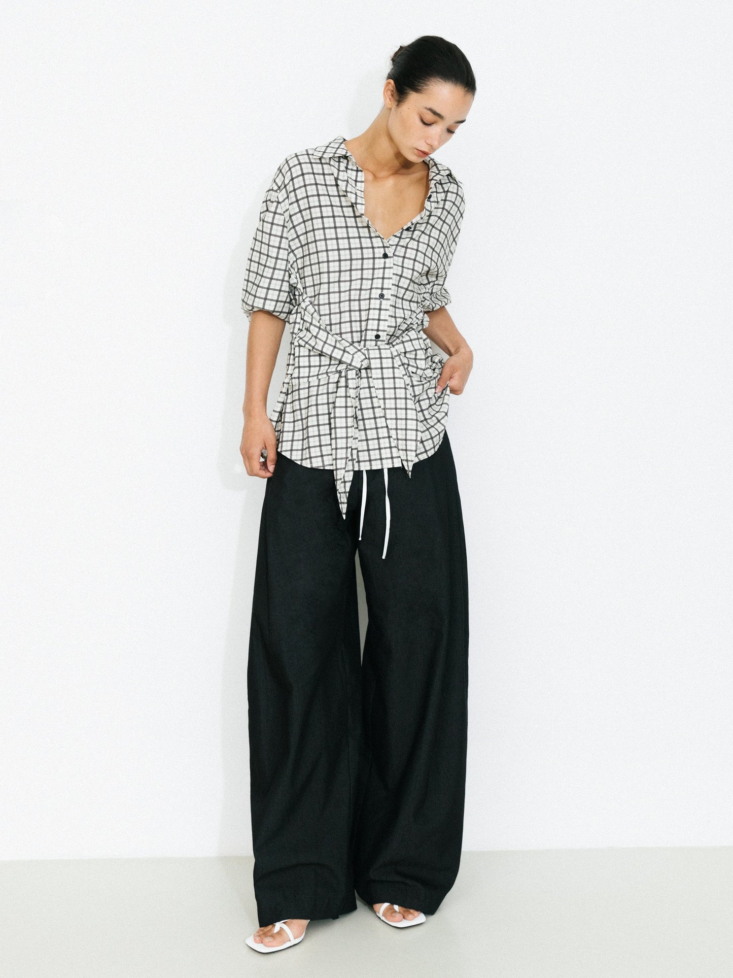 Oversized Checkered Shirt with Detachable Belt