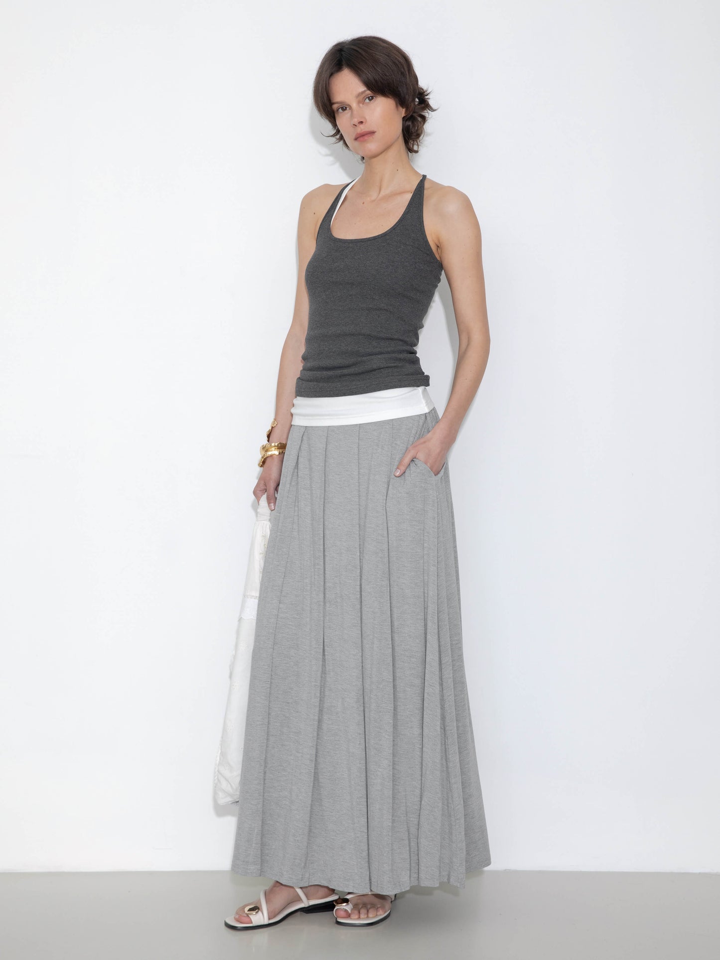 Pleated Hand-Braided High-Stretch Maxi Skirt