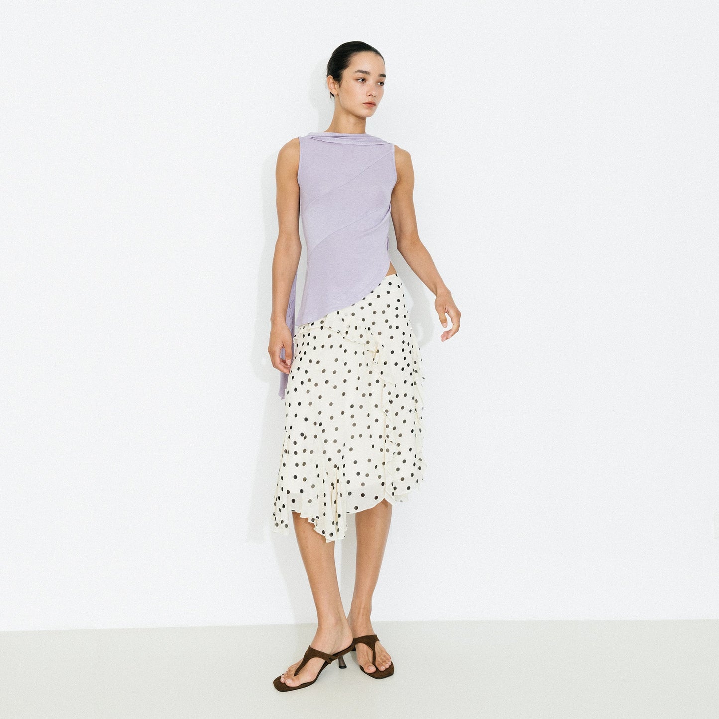 Polka Dot Ruffled Asymmetrical Hem Skirt