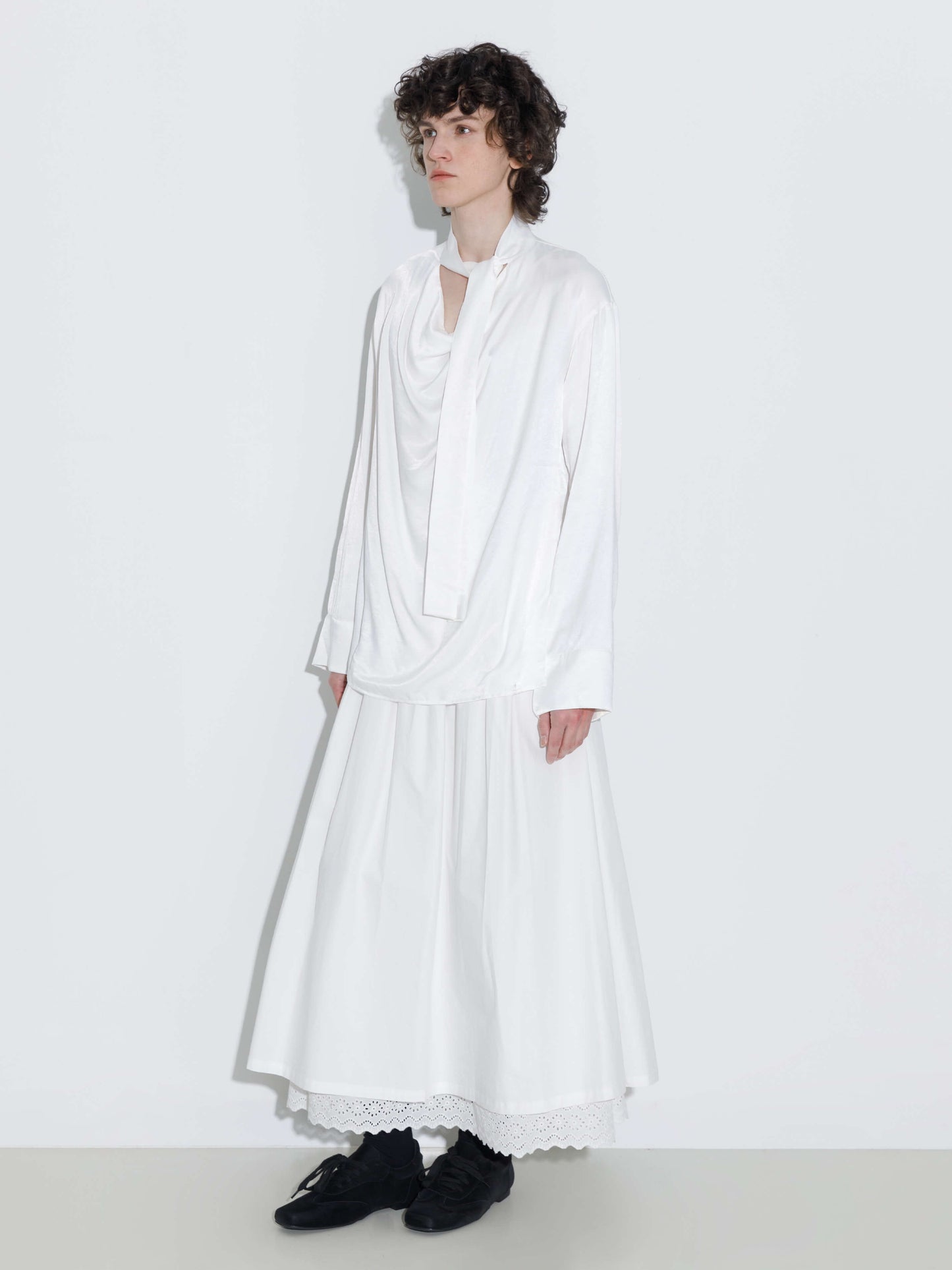 Oversize Satin Blouse with Tie