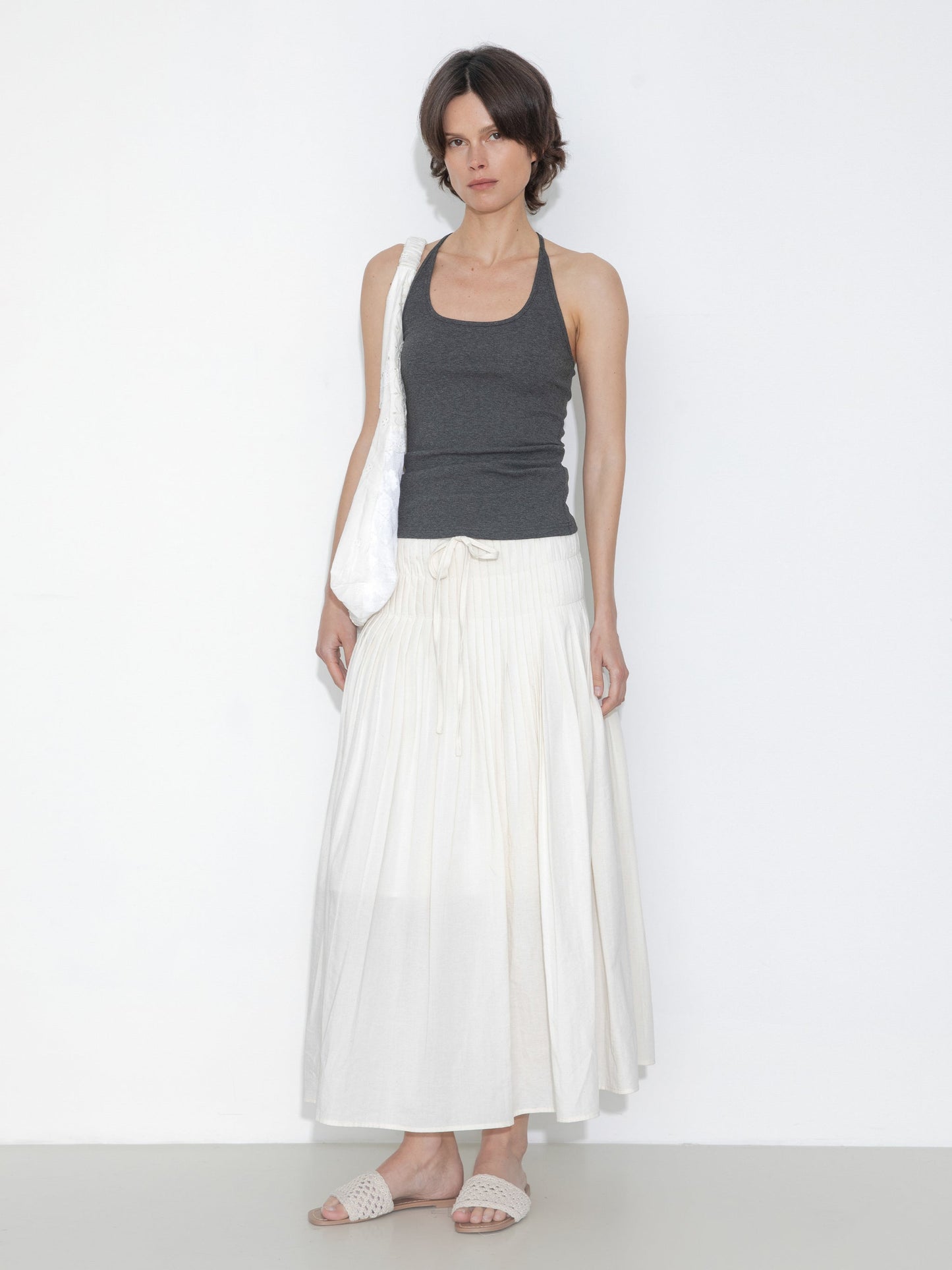 High-Waist Drawstring Pleated Skirt