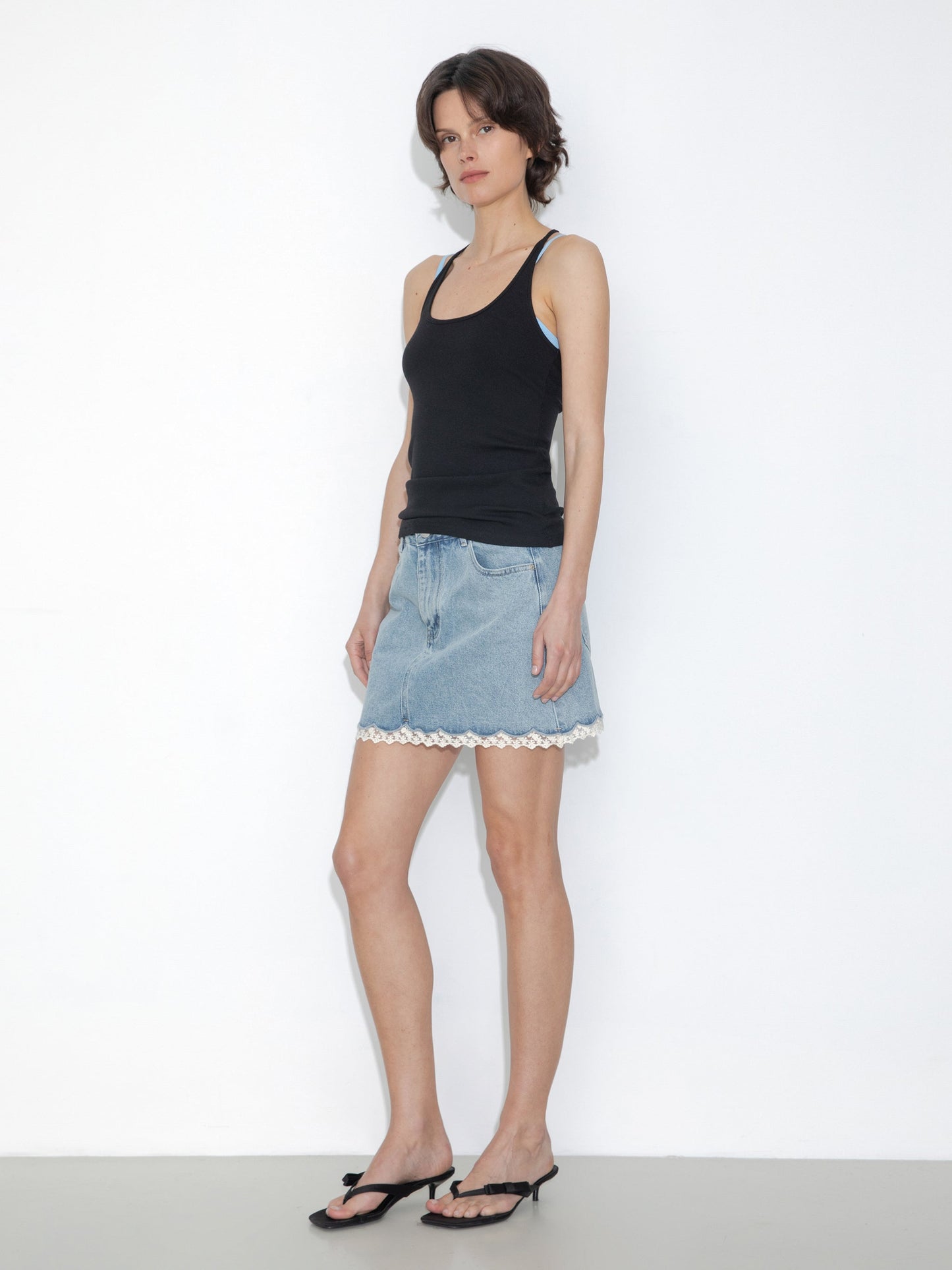 Lace Panelled Denim Skirt