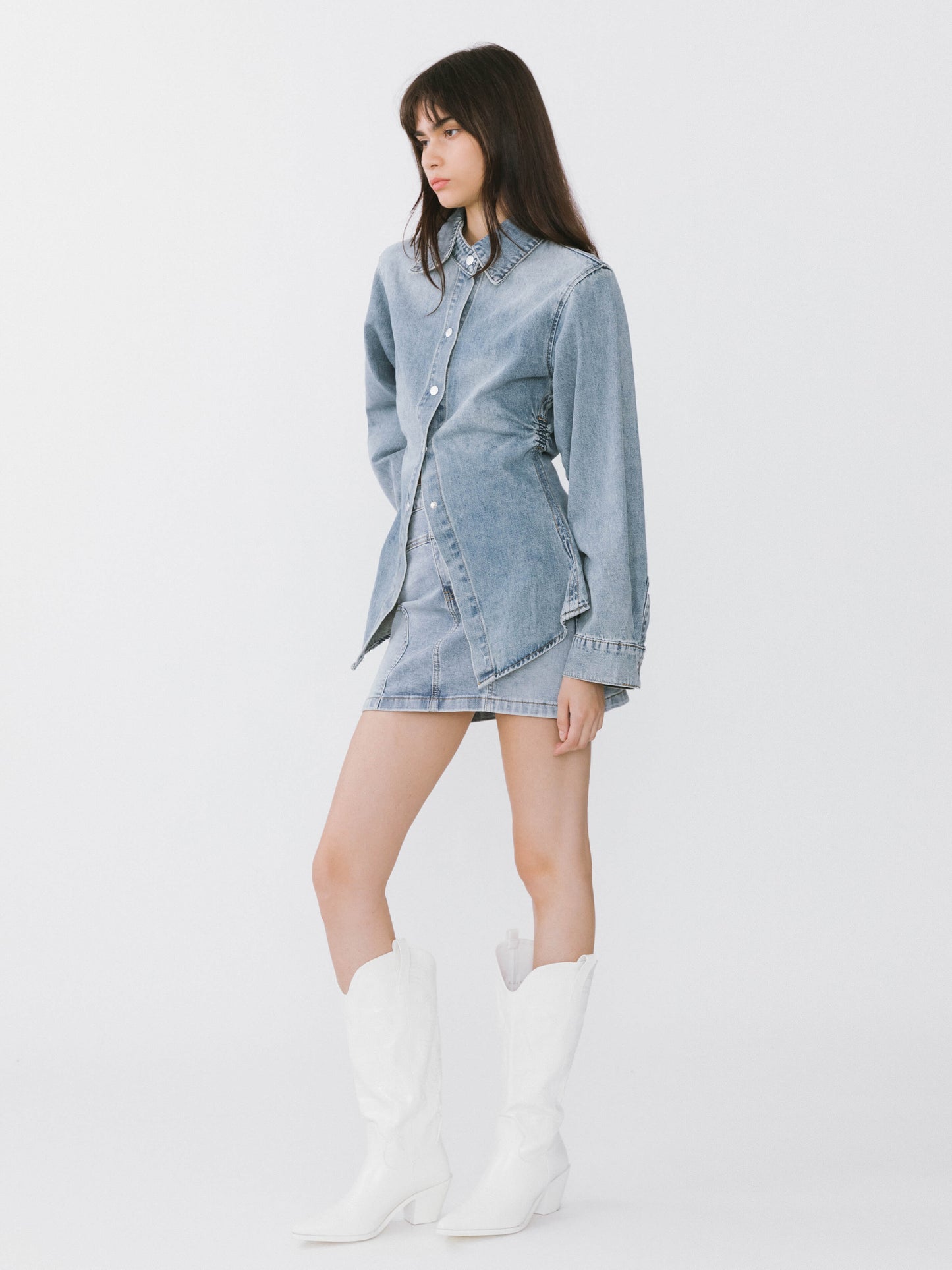Blue Denim 100% Cotton Long Shirt