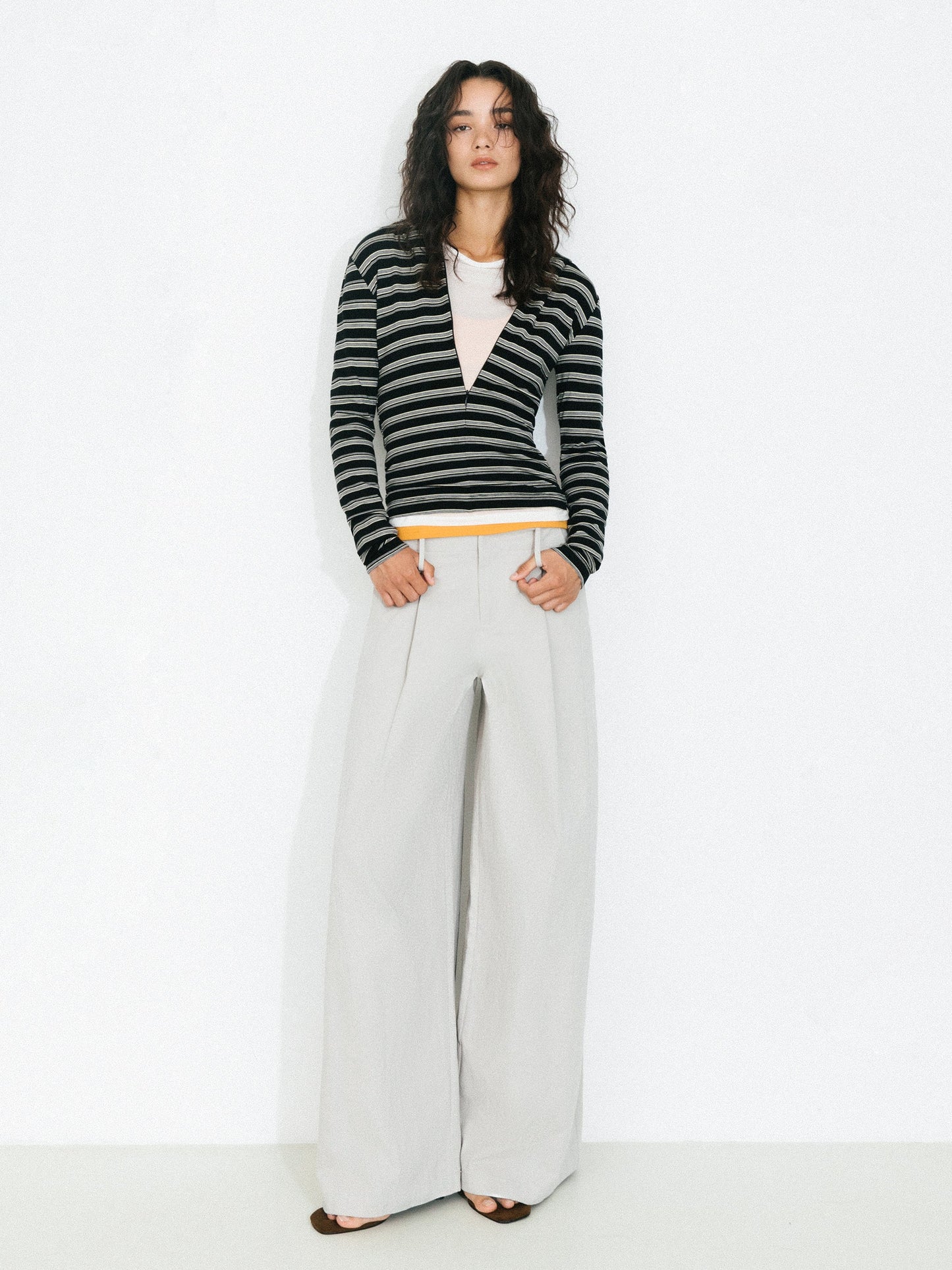 100% Cotton High-Waisted Wide-Leg Casual Trousers