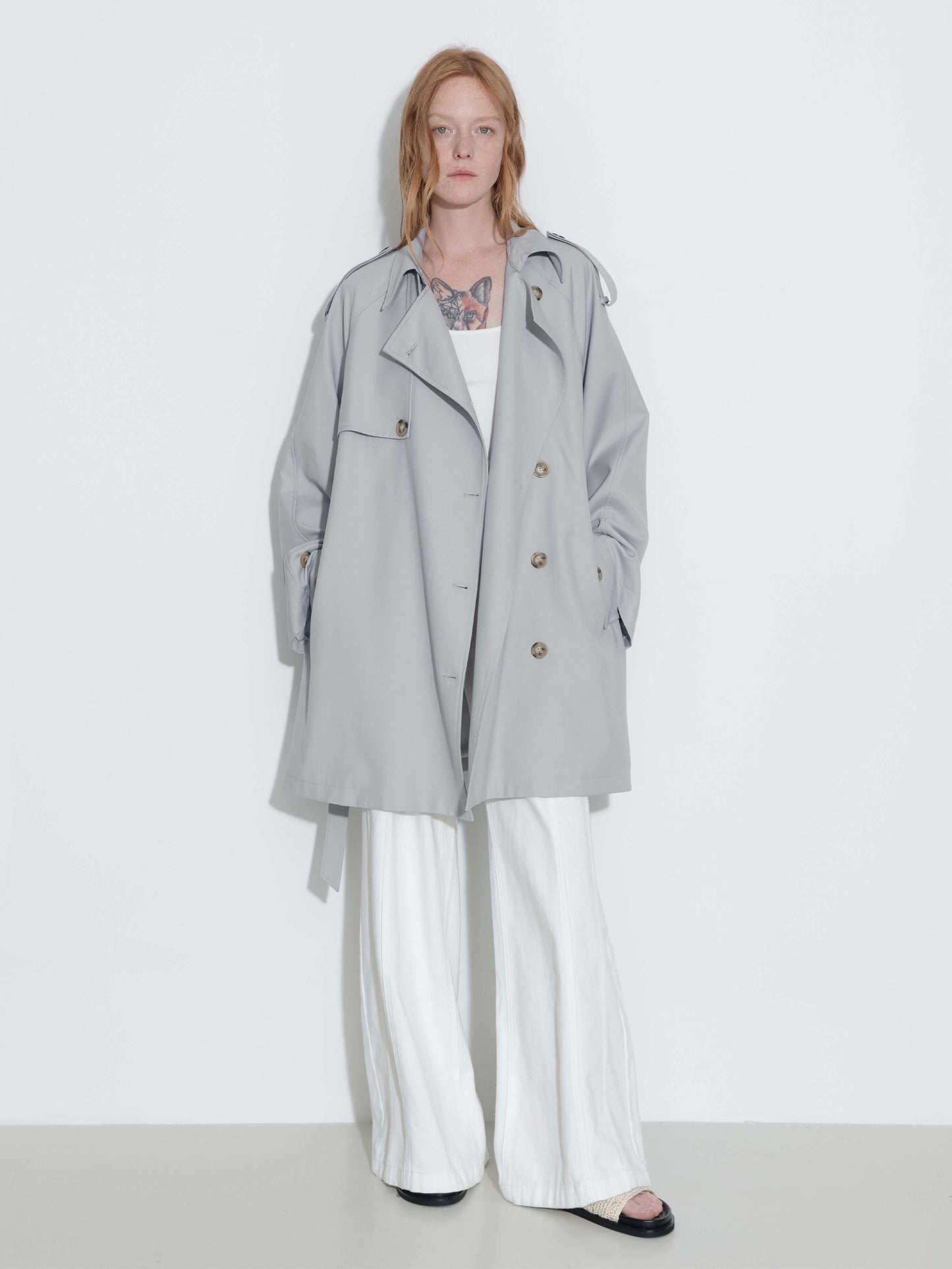 Oversized Mid-Length Trench Coat with Belt