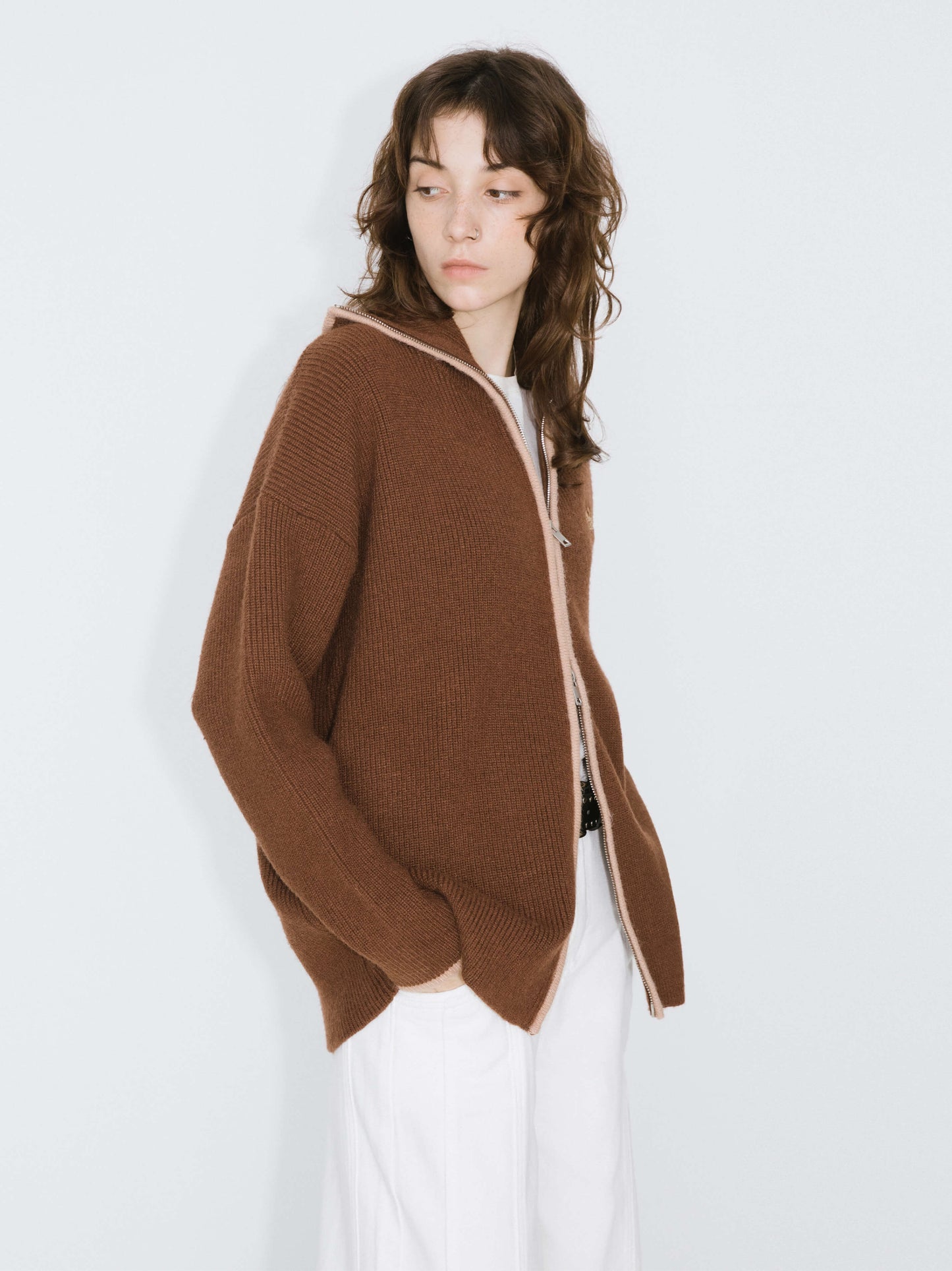 High Neck Zip Up Knit Cardigan