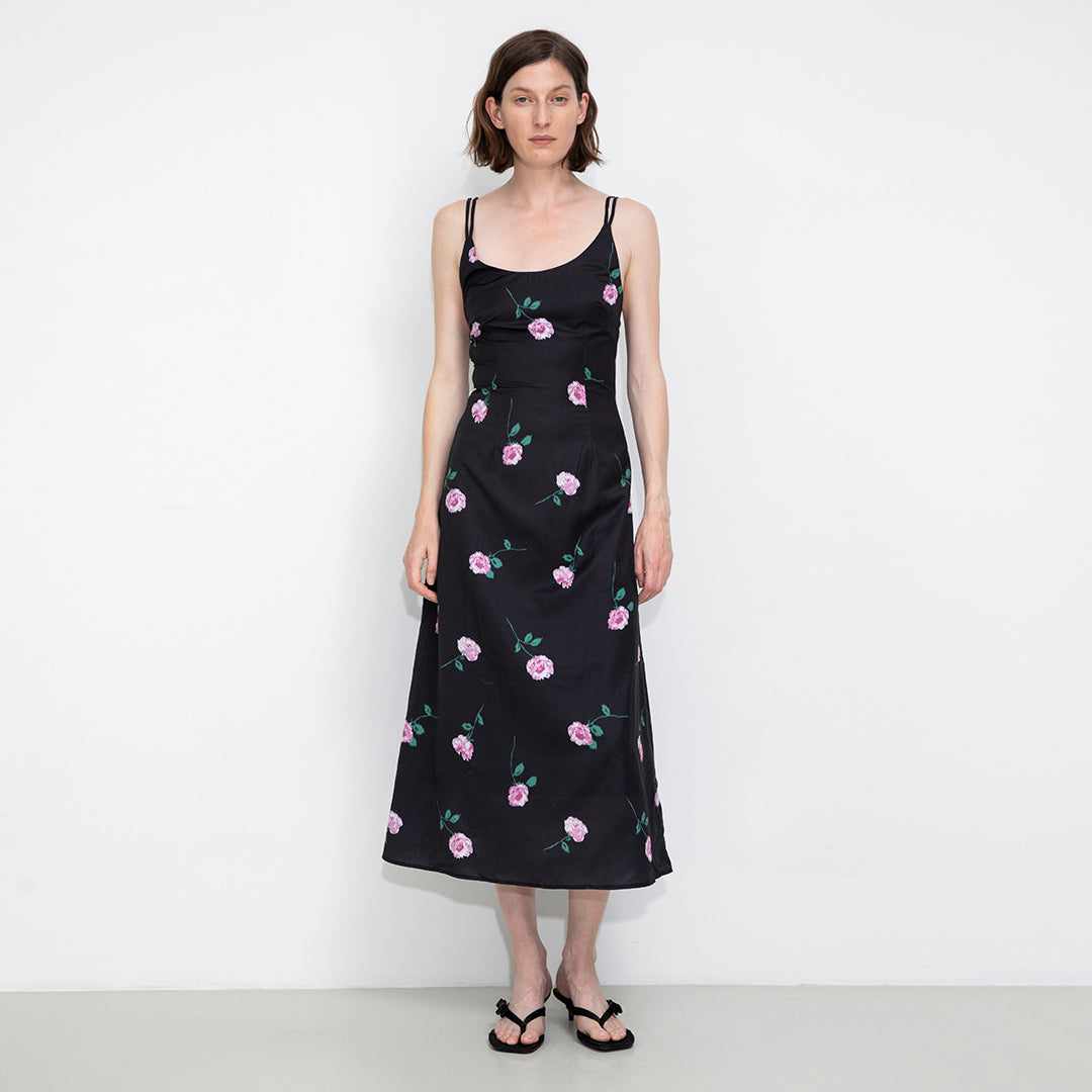 Rose Printed Fitted Sling Dress