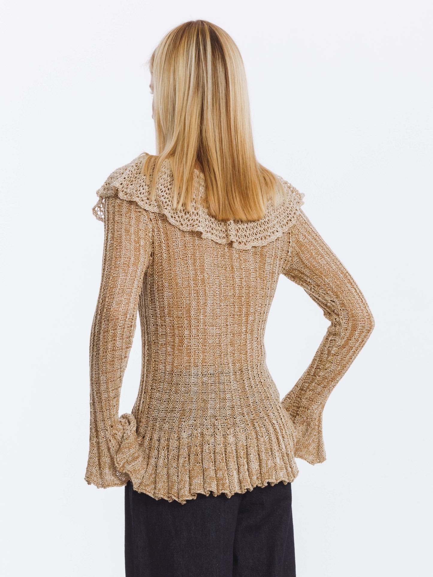 Special Yarn Hollowed Long Sleeves Knit Top