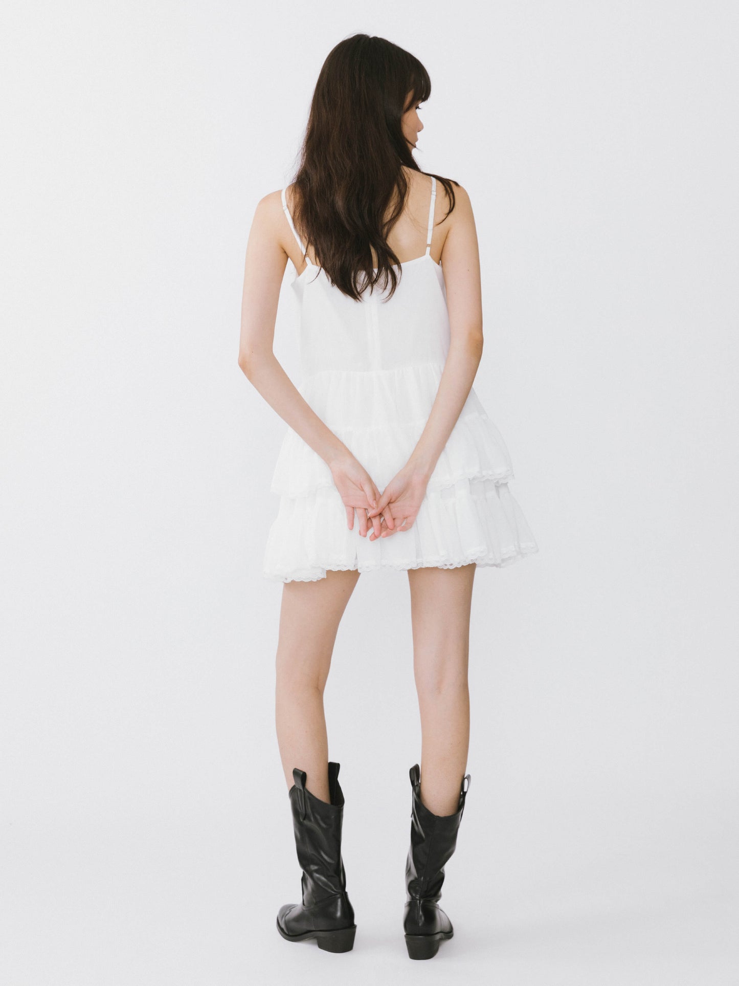 White Lace Tiered Short Dress