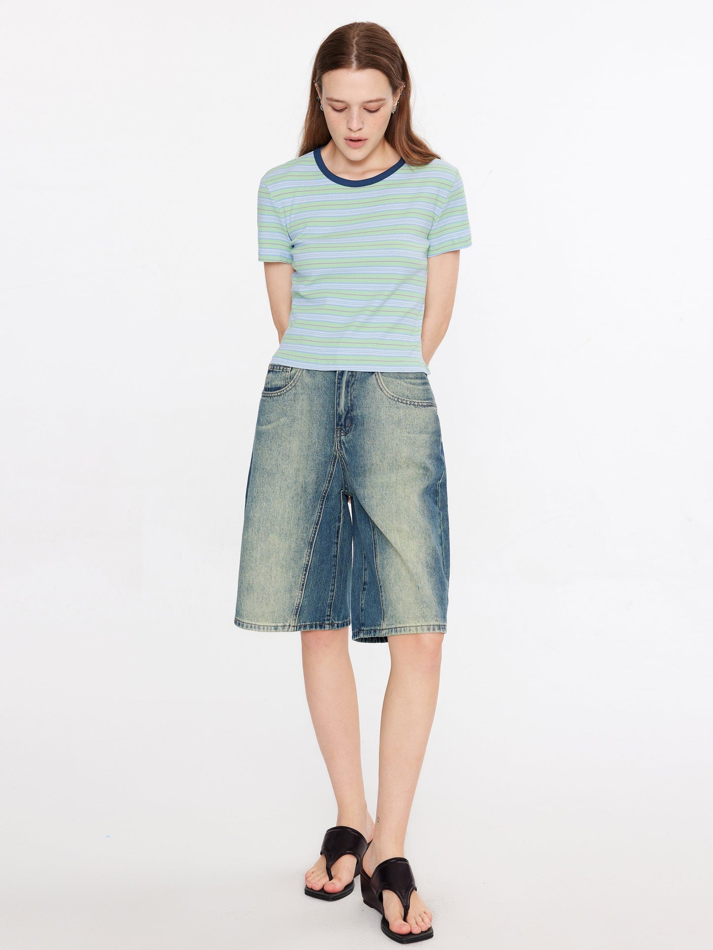 Striped Rib Knit T-Shirt