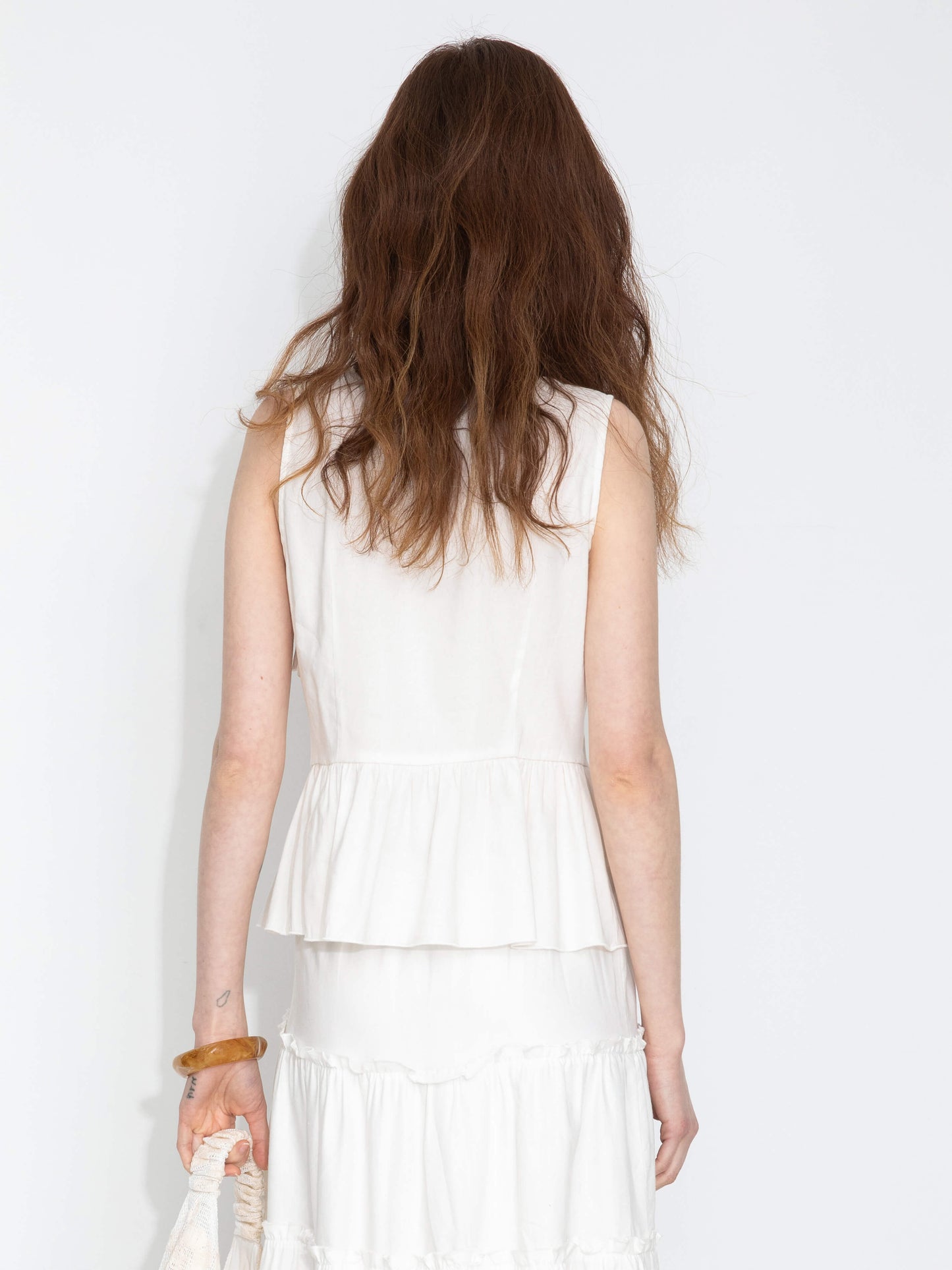 V-Neck Ruffle Trim Tie-Front Sleeveless Top