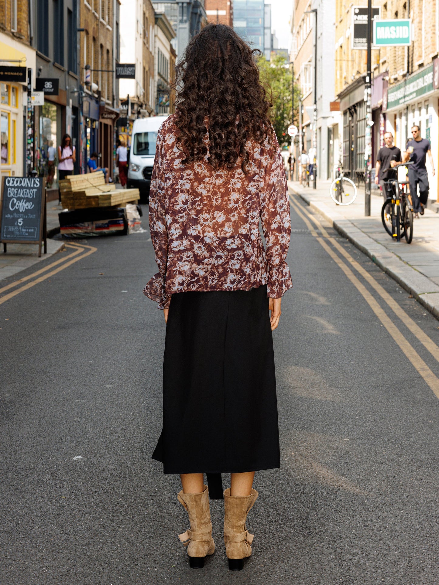 Ruffled Floral Tie-Neck Shirt