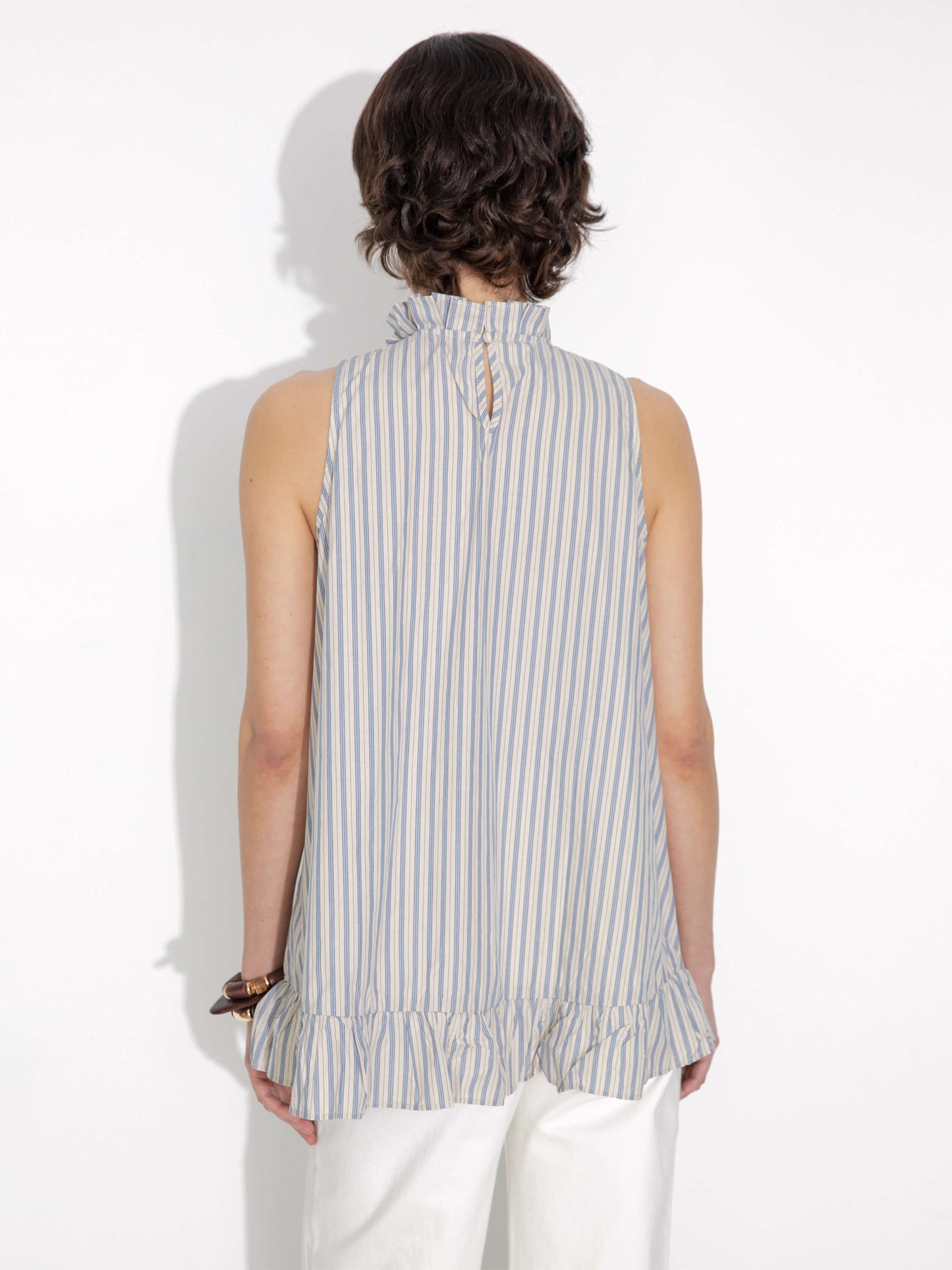 Ruffle Stand Collar Tie A-line Tank Top