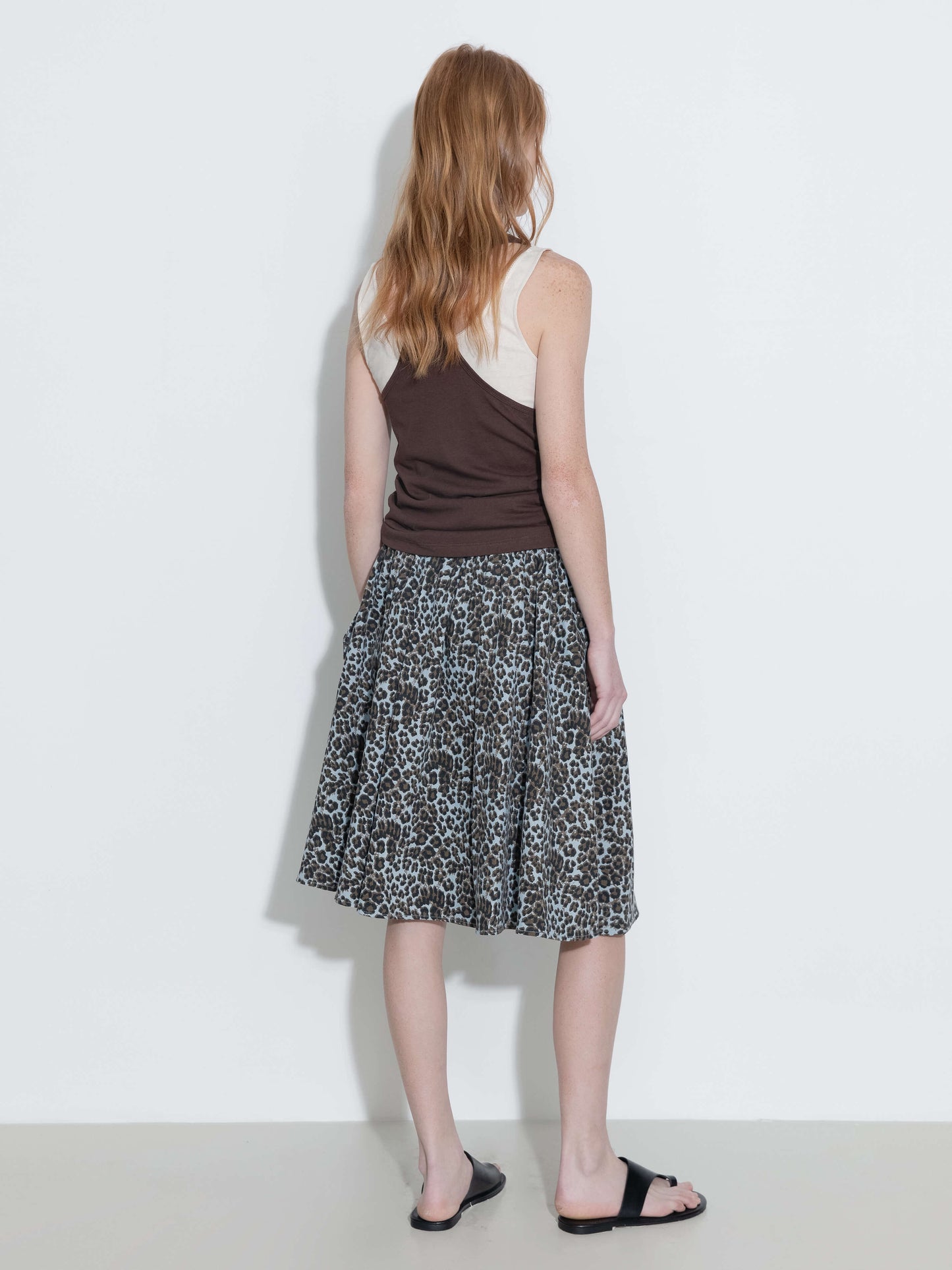 Leopard Print Pleated A-Line Skirt with Belt
