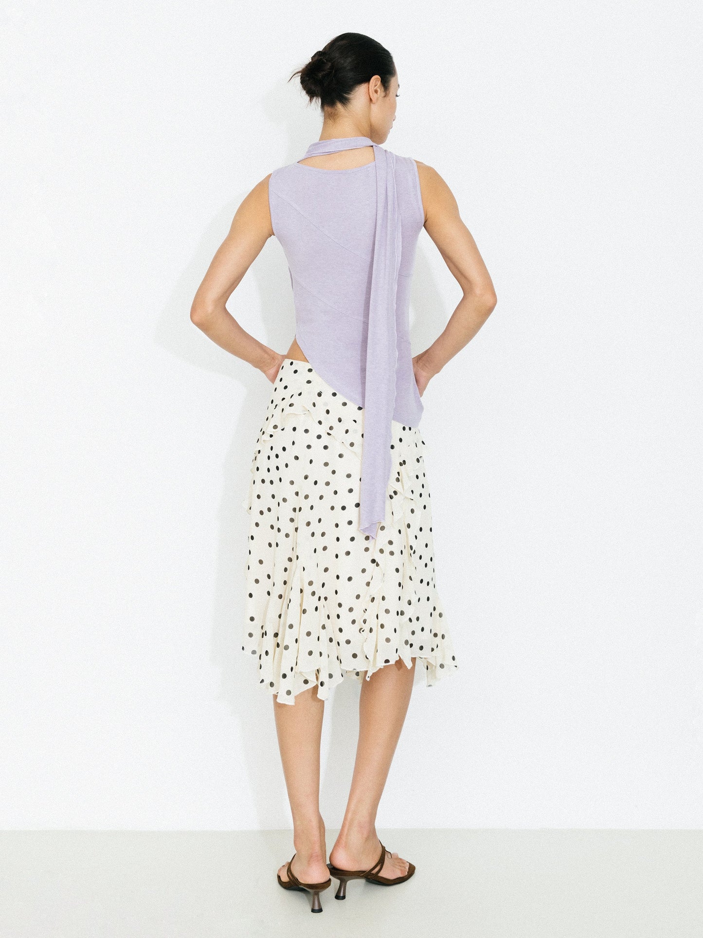 Polka Dot Ruffled Asymmetrical Hem Skirt