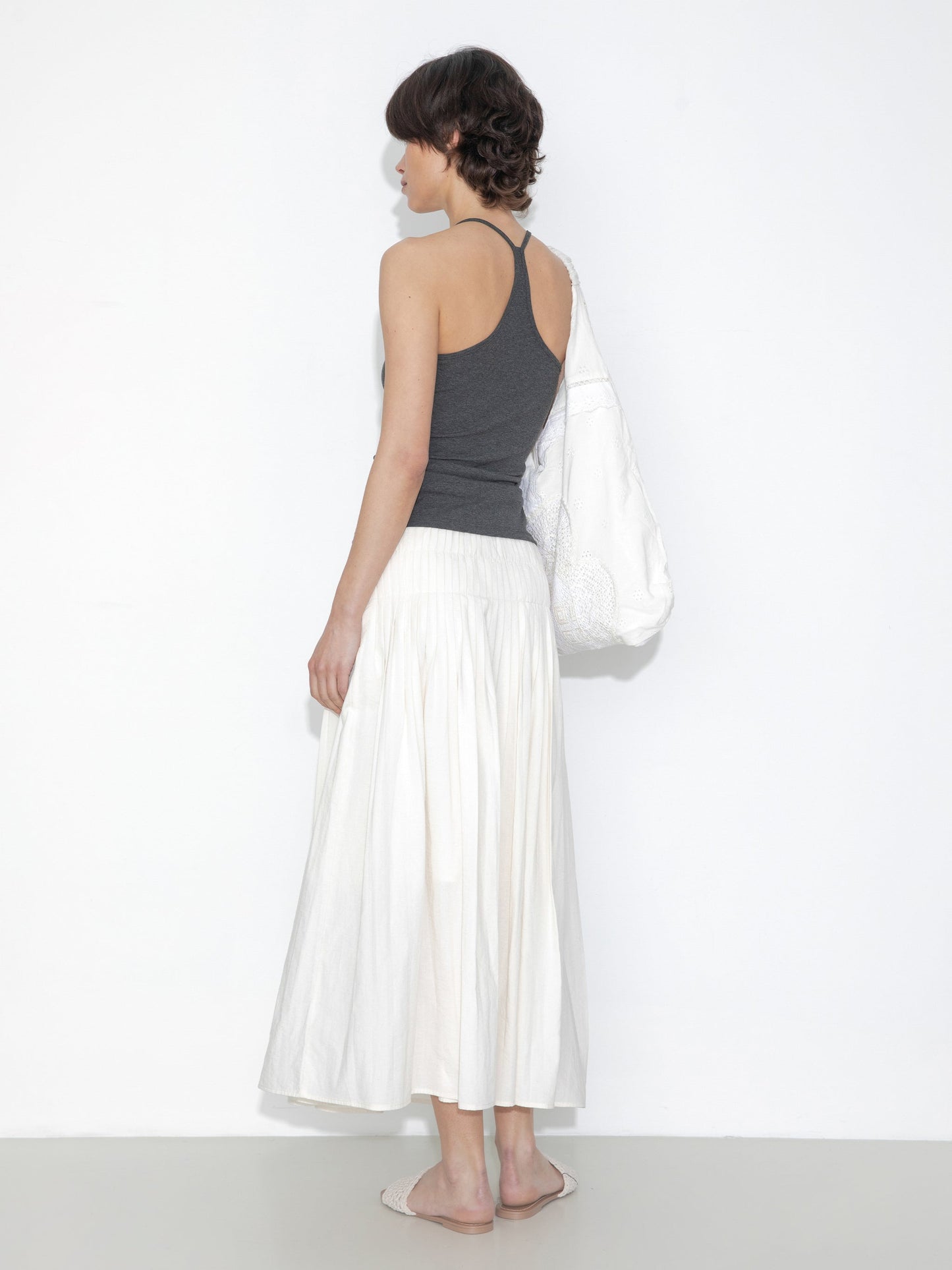 High-Waist Drawstring Pleated Skirt
