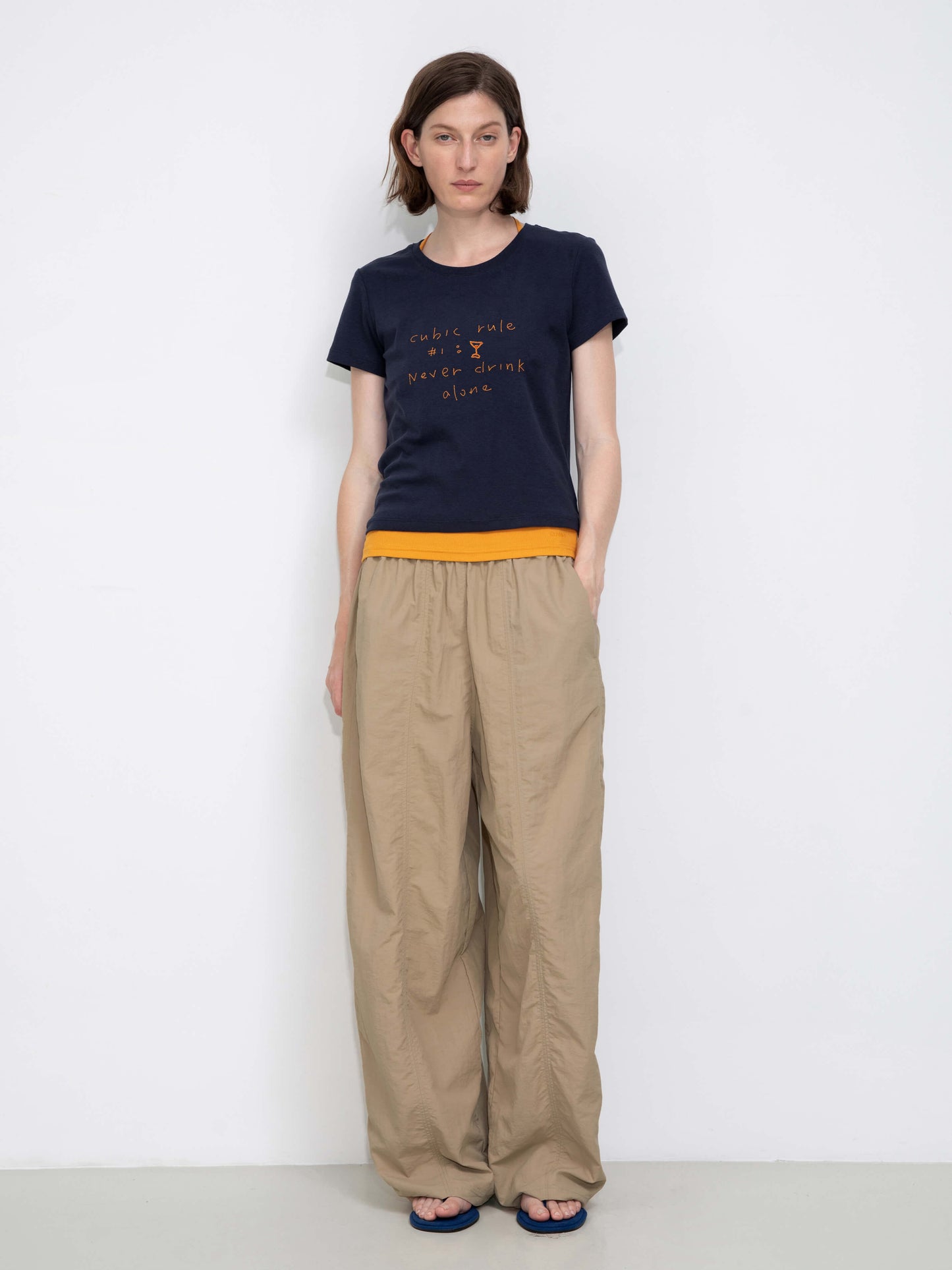 Cropped Letter Embroidered T-shirt