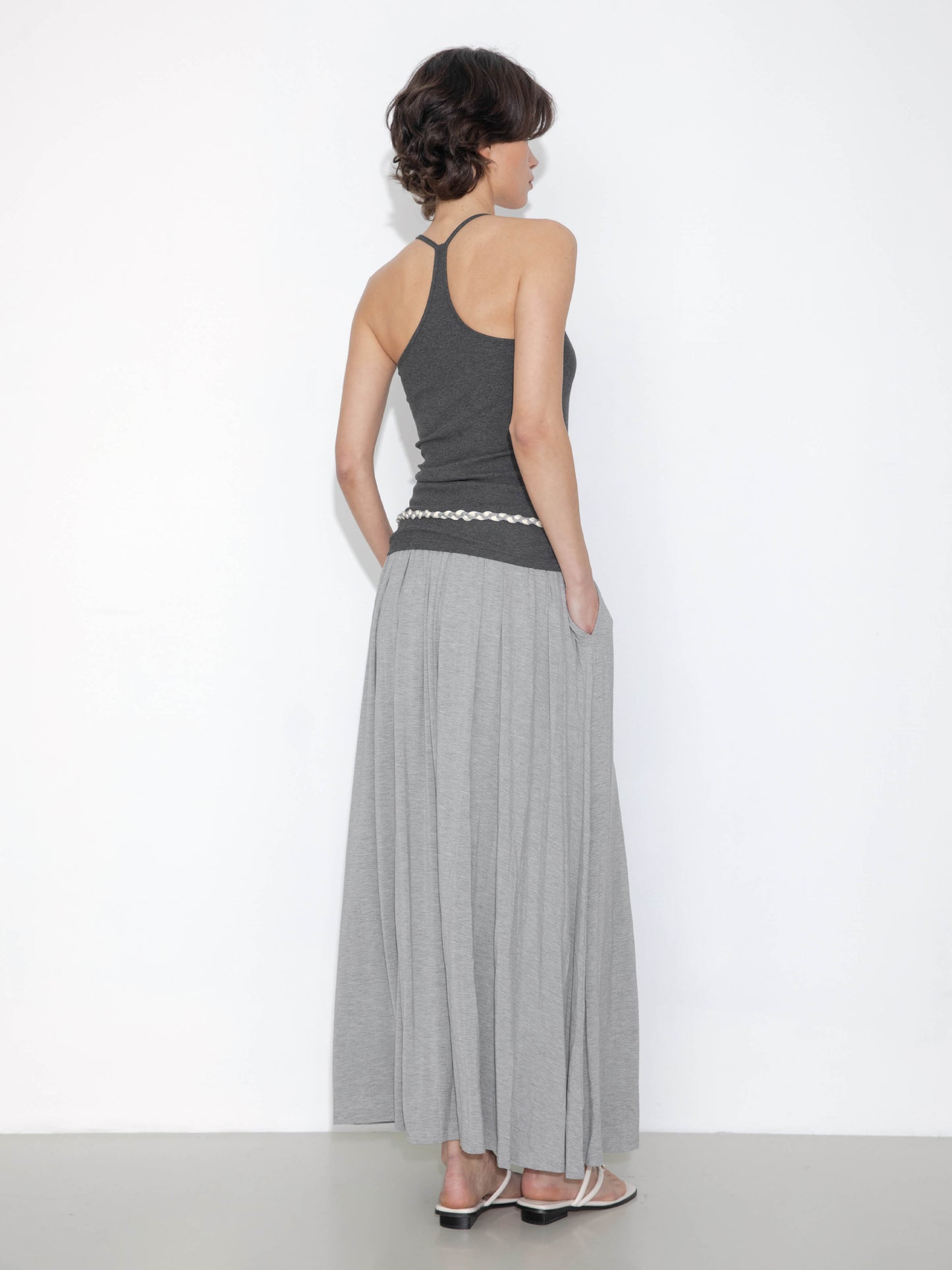 Pleated Hand-Braided High-Stretch Maxi Skirt