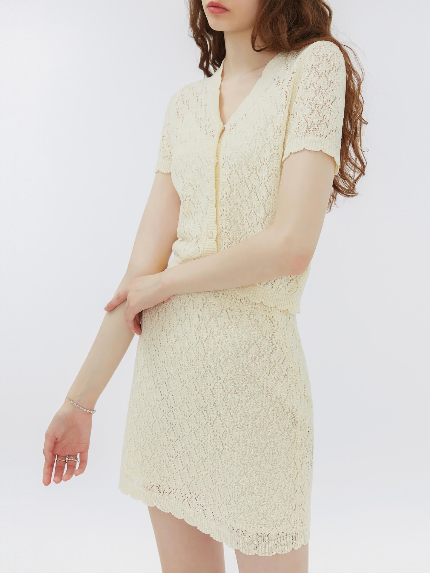 Thin Lace Knit Cardigan and Mini Skirt Set