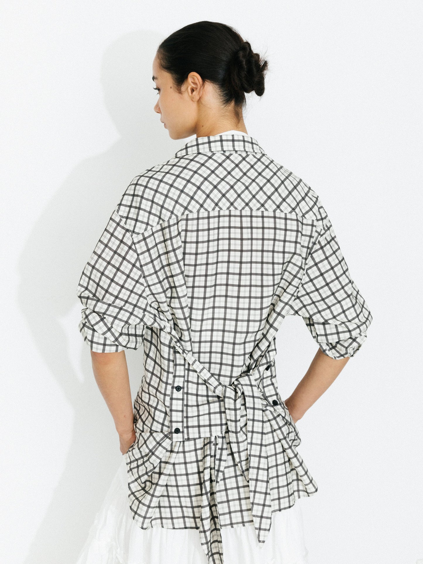 Oversized Checkered Shirt with Detachable Belt