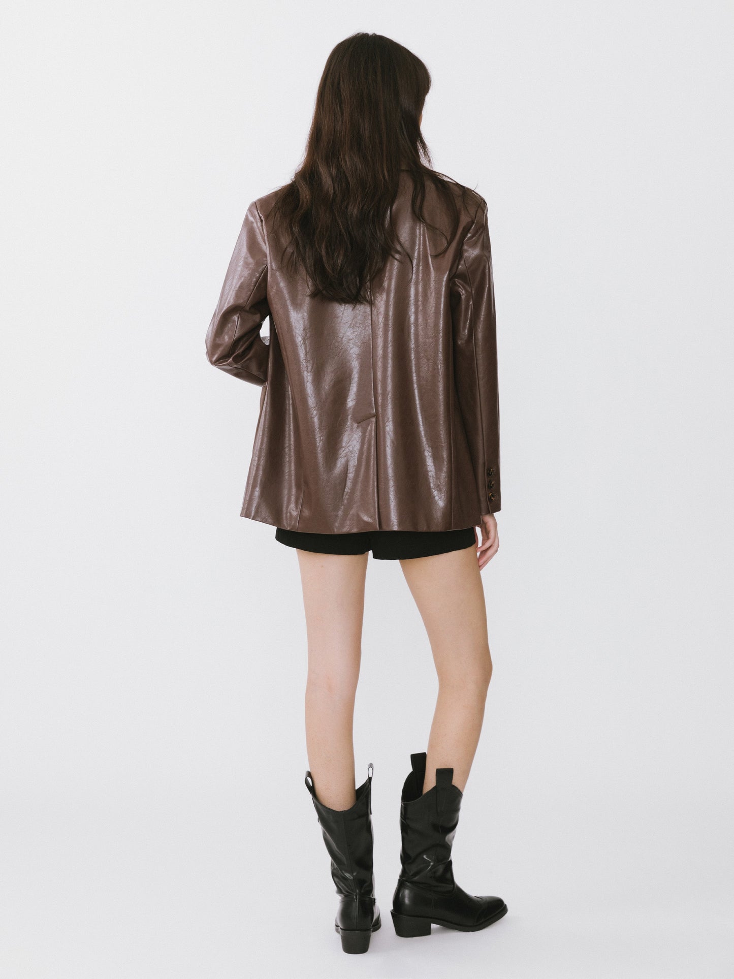 Faux Leather and Wool Oversized Blazer