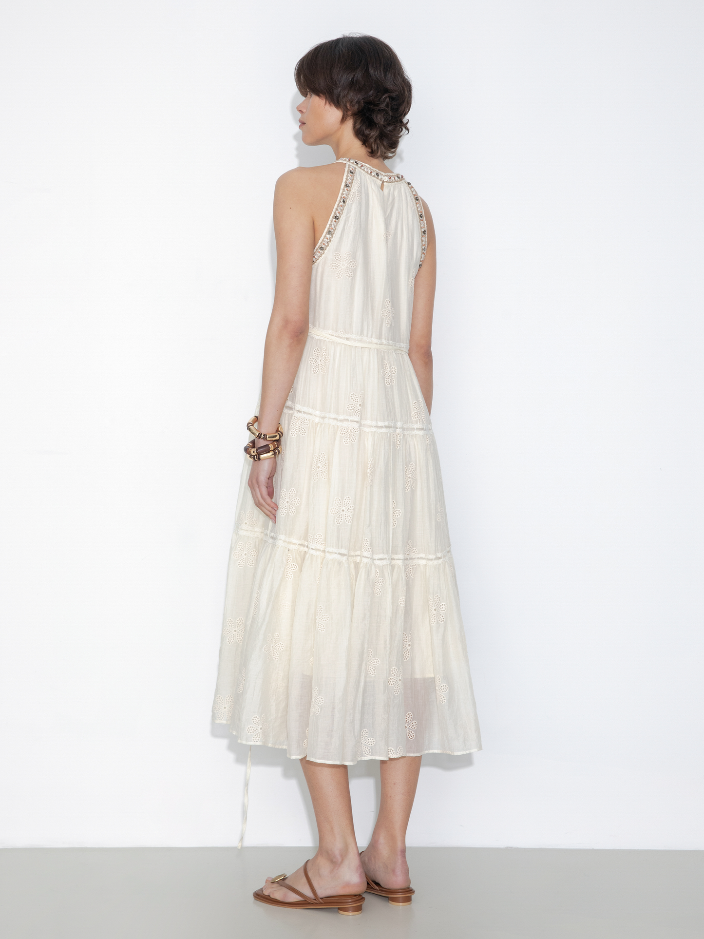 A-Line Halter Round-Neck Embroidered Maxi Dress