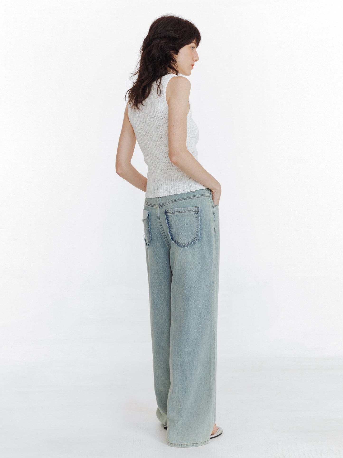 High Waist Loose Straight Washed Jeans