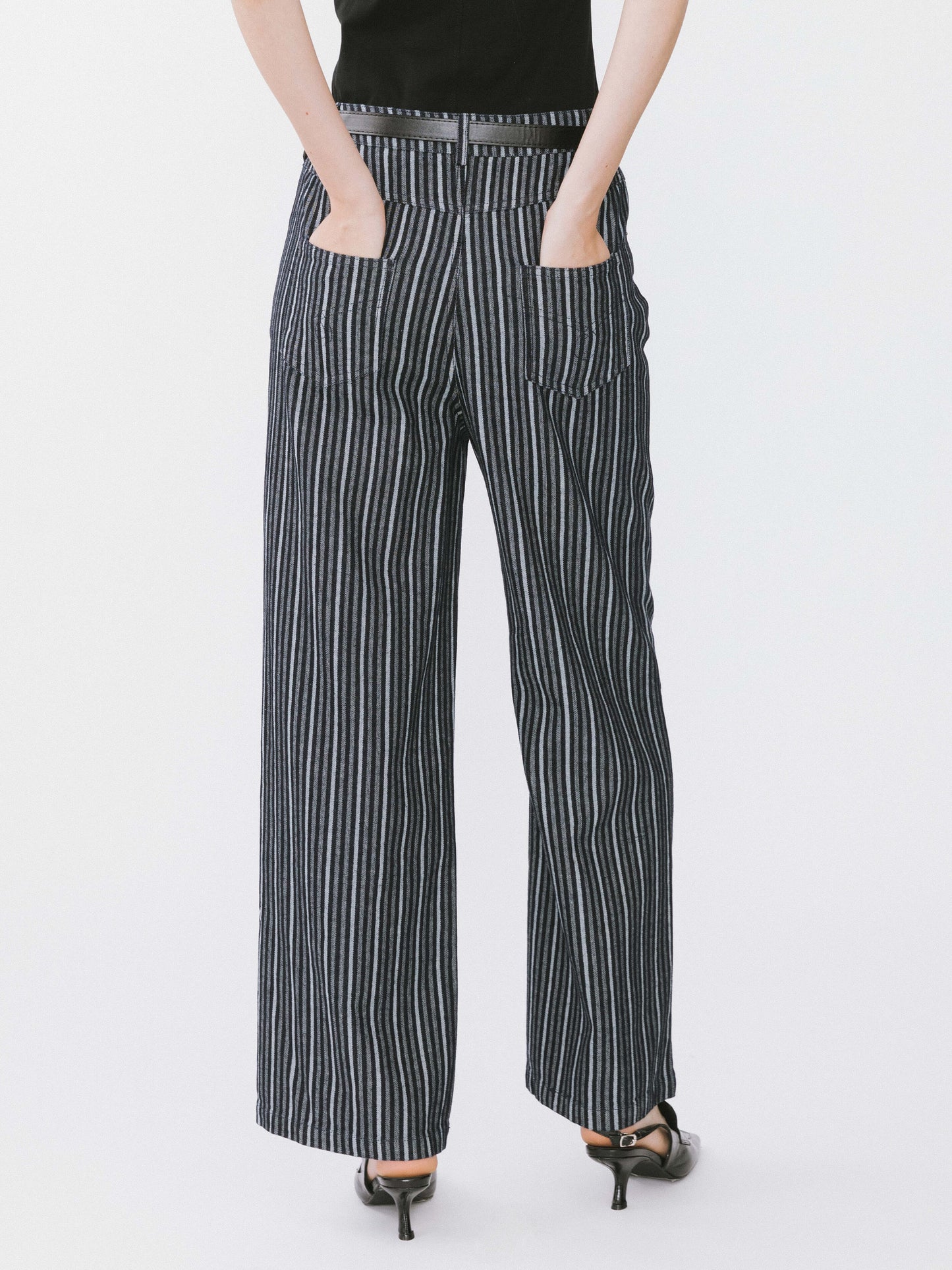 Pinstriped Wide Leg Cropped Jeans