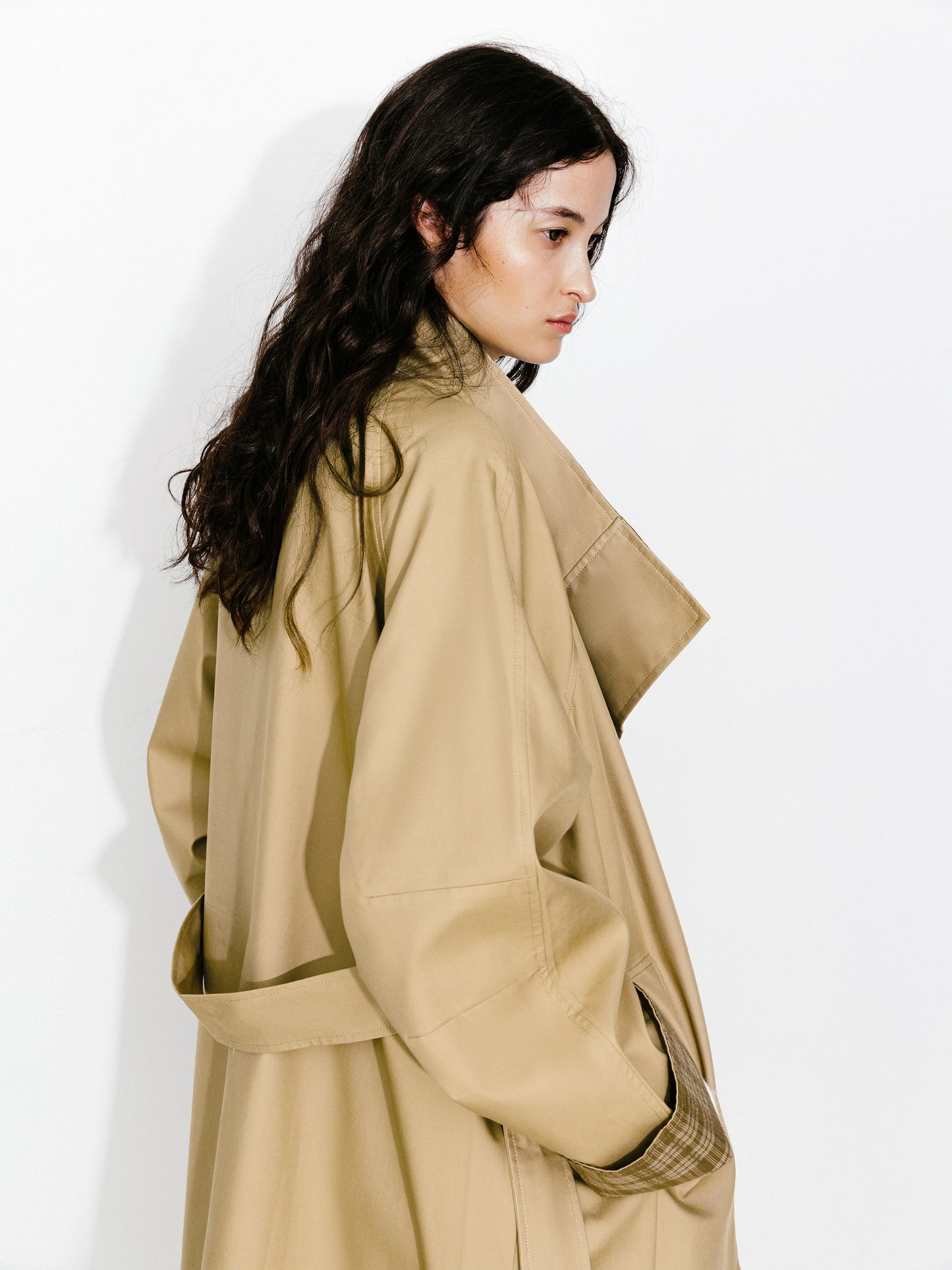 Funnel Neck Colorblock Cuff Trench Coat