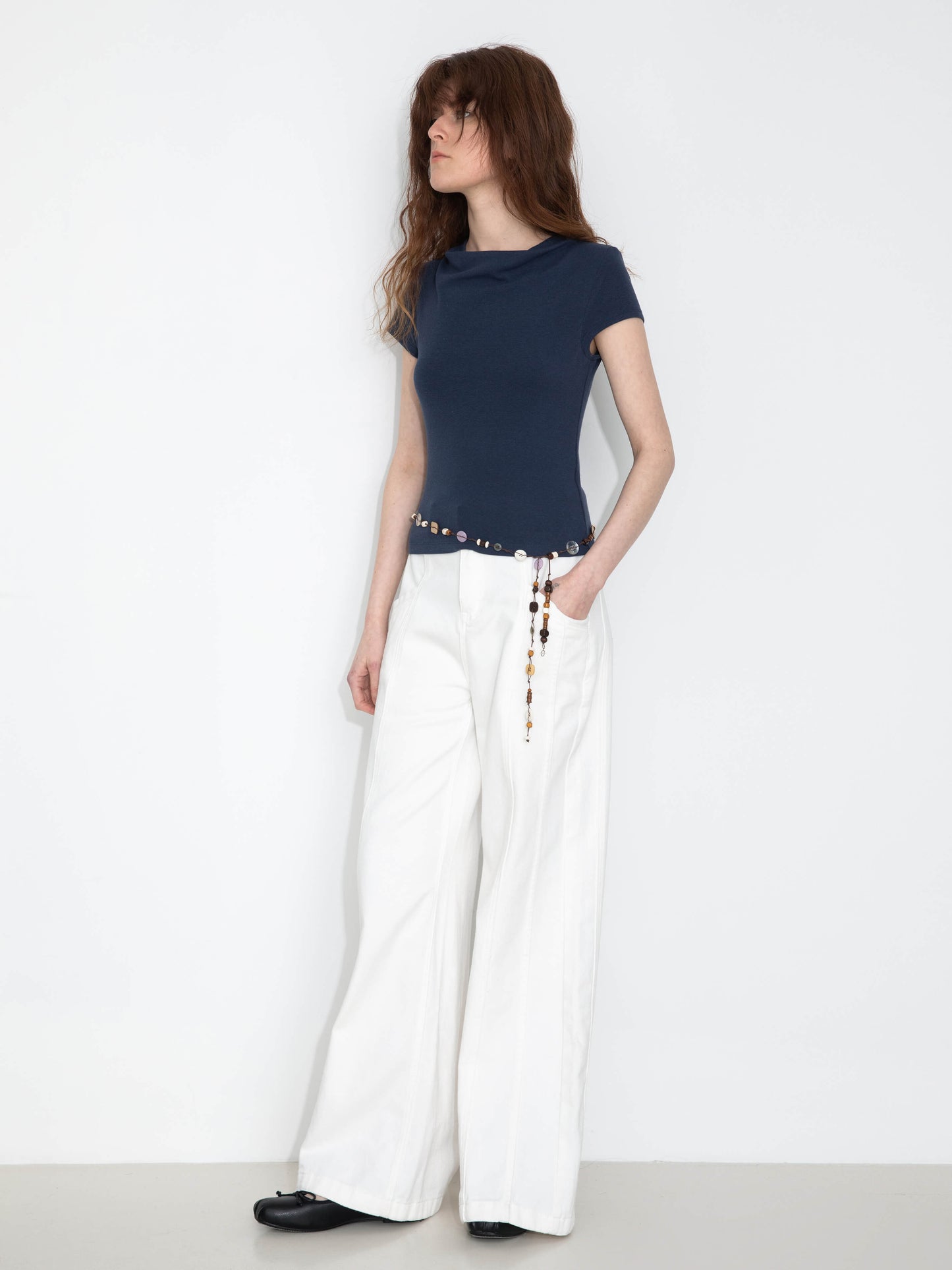 C BY CUBIC Draped Neck Short-Sleeve T-Shirt