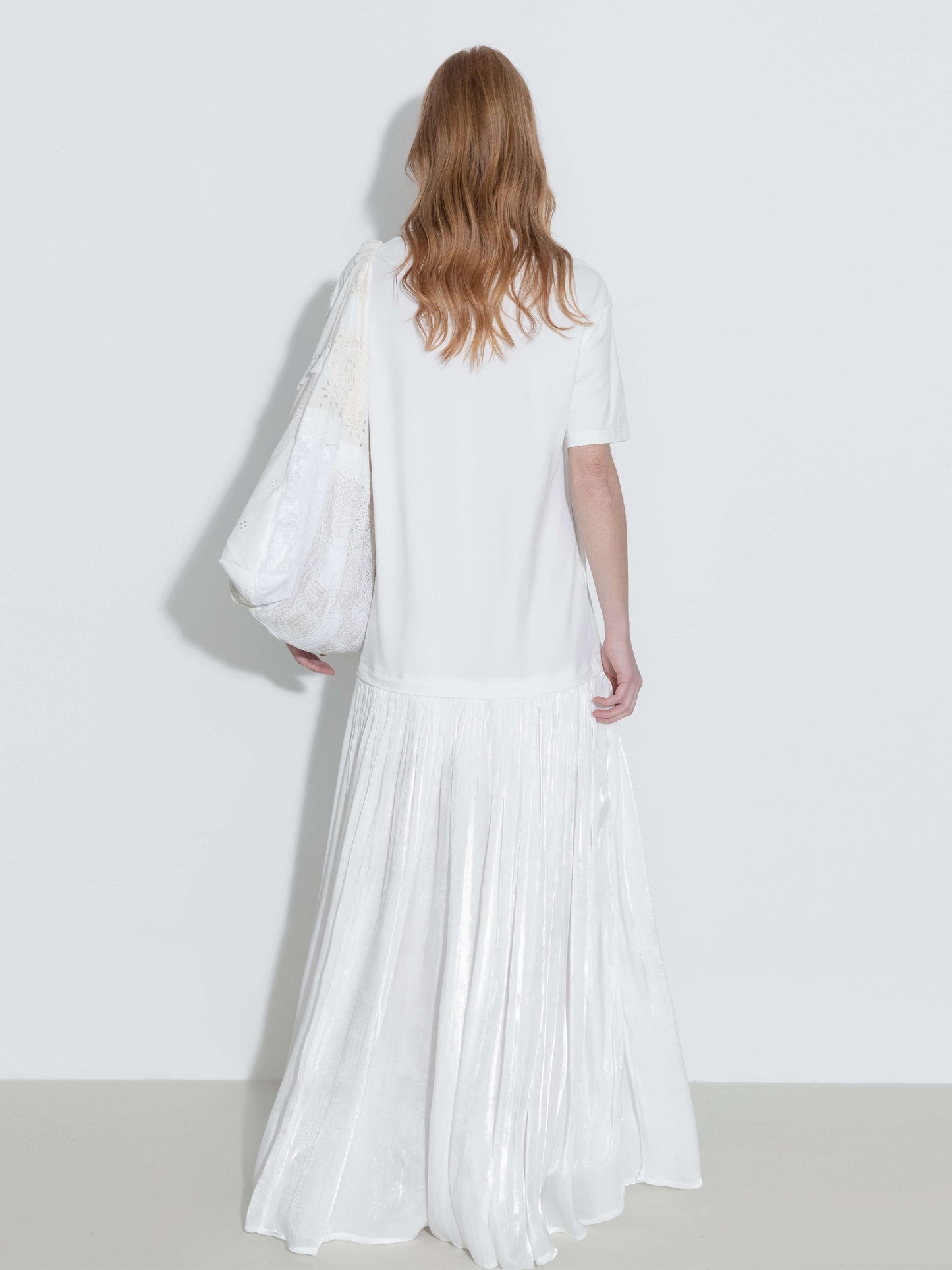 Oversized Round Neck Short Sleeve Pleated Dress