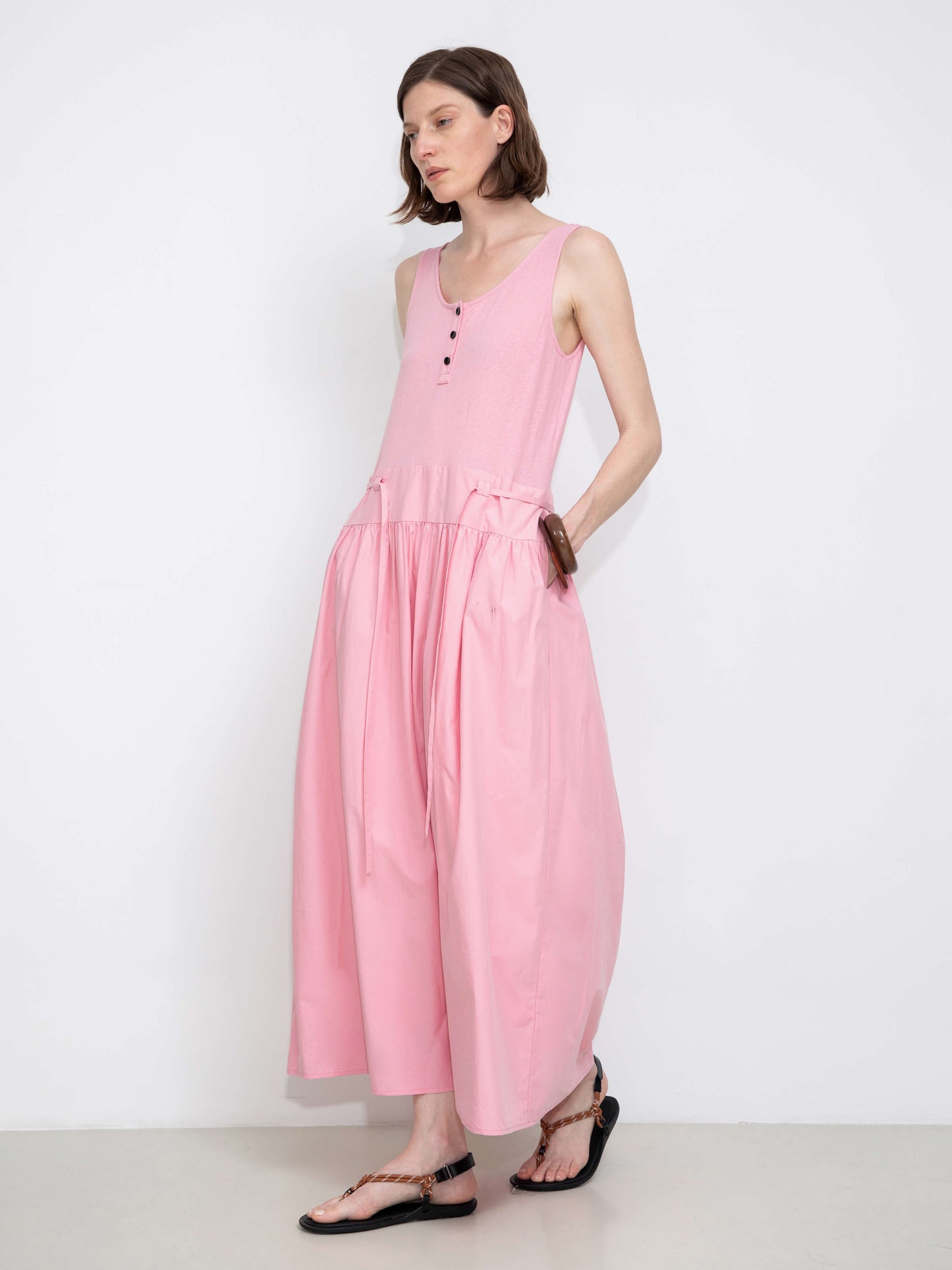 Panelled Henley Neck Vest Dress
