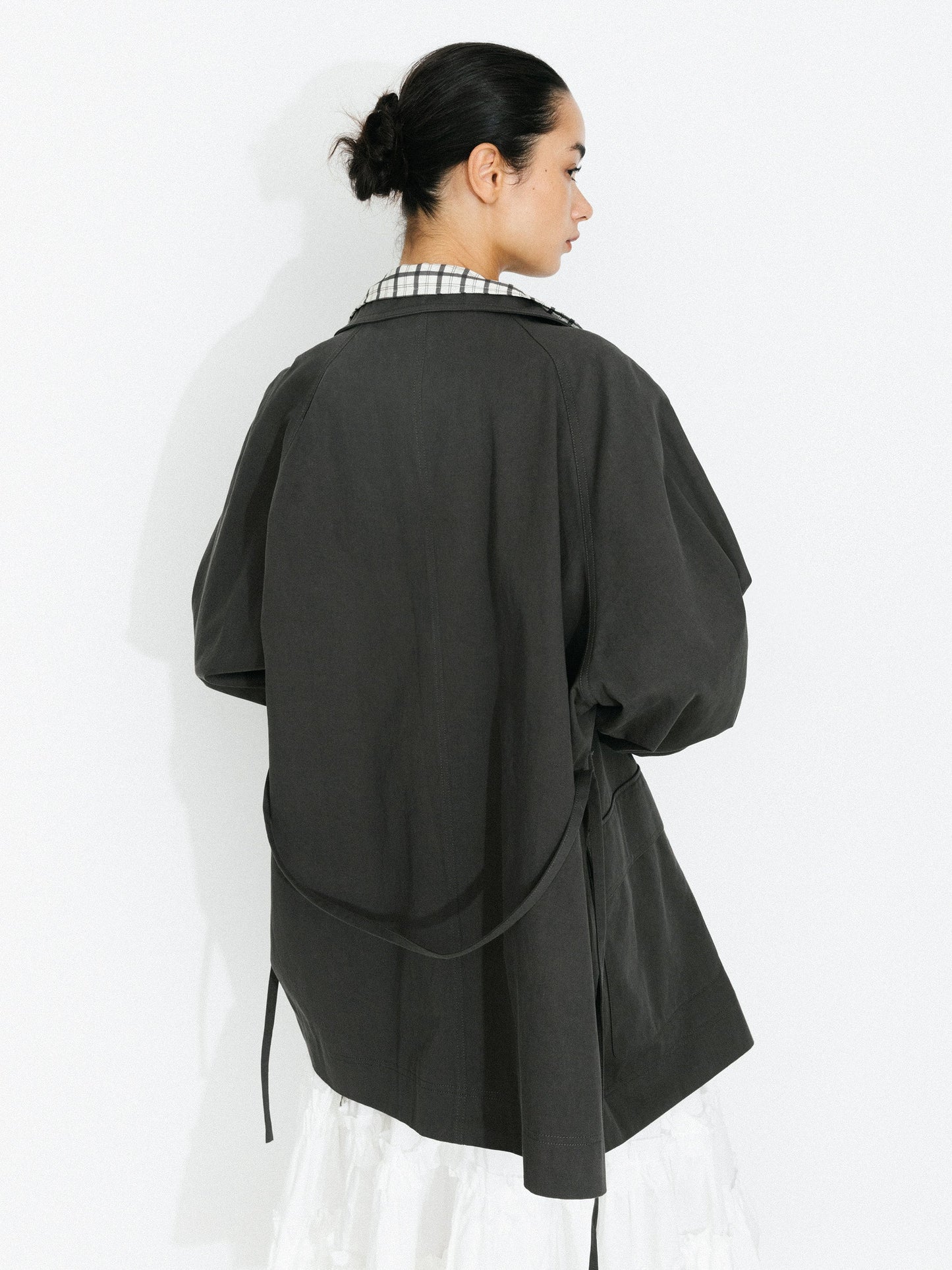 100% Cotton Stand Collar Mid-Length Tie-Waist Trench Coat