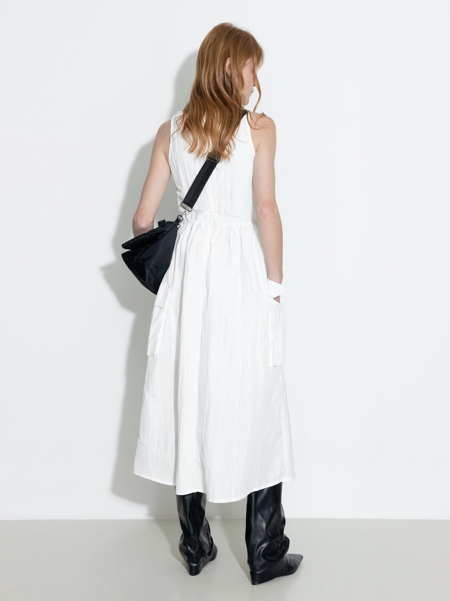 Drawstring Pleated V-Neck Sleeveless Dress