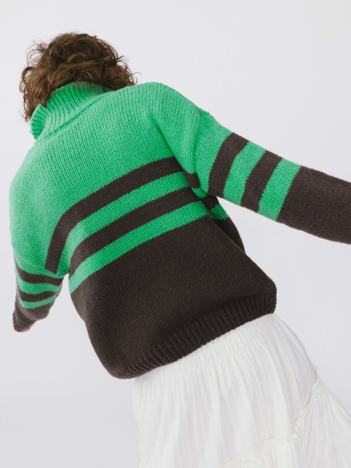 Polo Collar Striped Knit Sweater