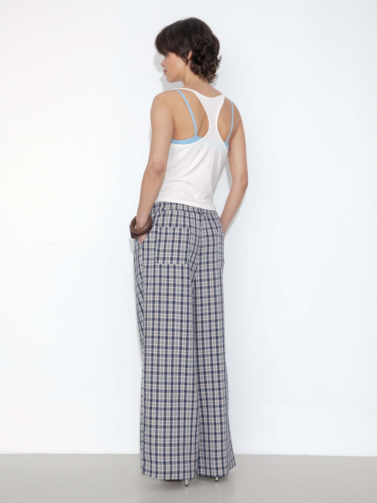 Striped Check High-Waisted Wide-Leg Casual Pants