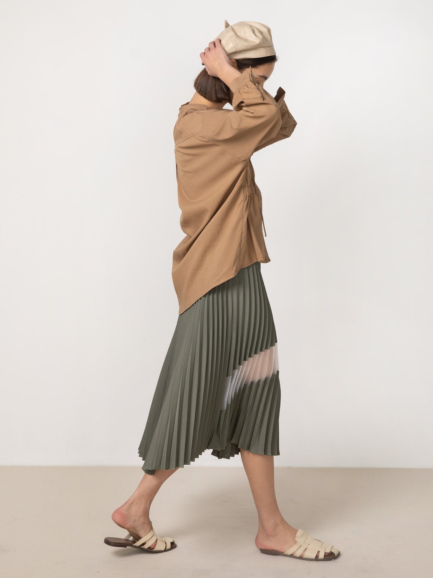 CUBIC Women's Sheer Panel Pleated Midi Skirt