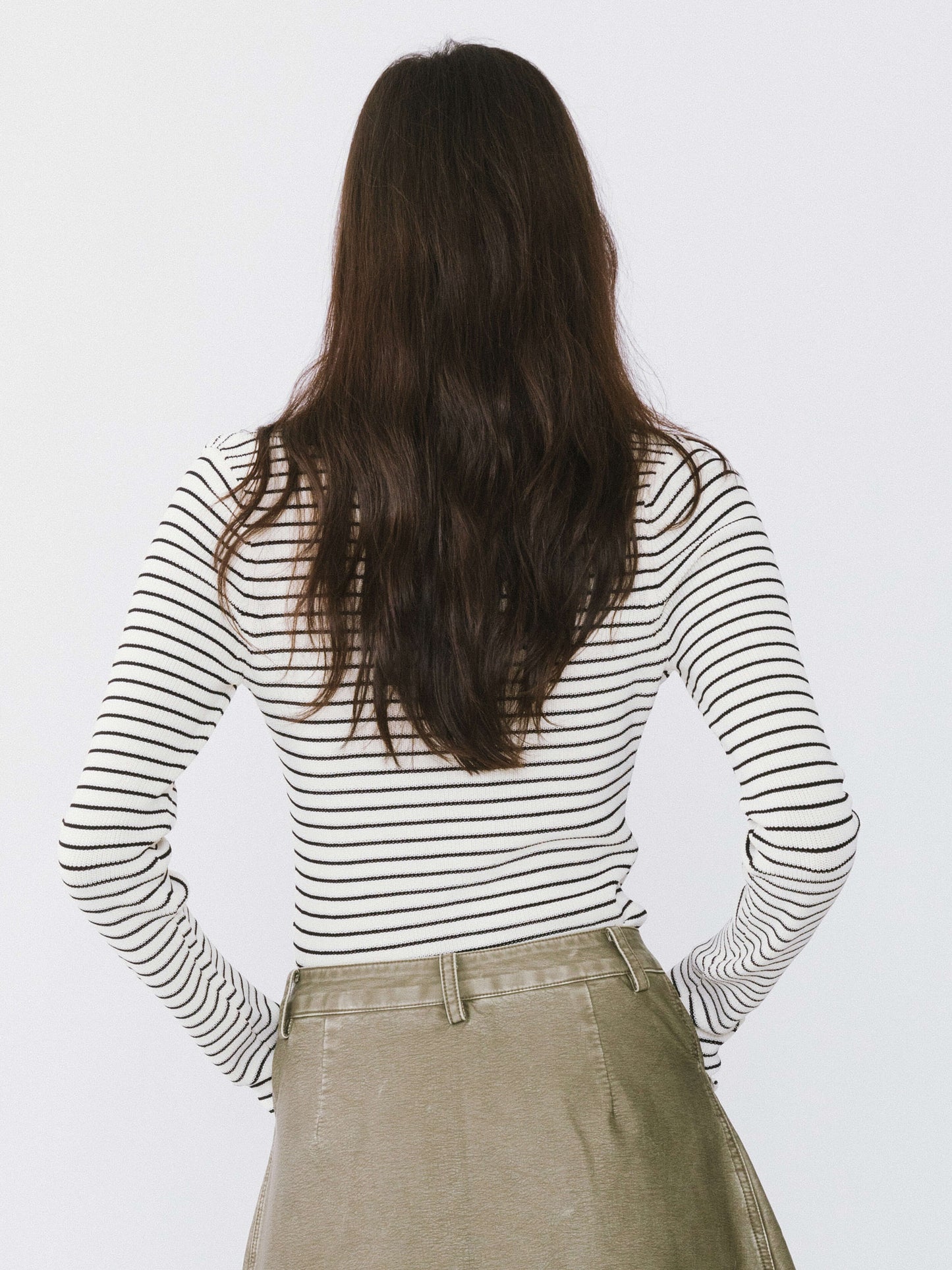 Chest Cut Out Striped Long Sleeve Top
