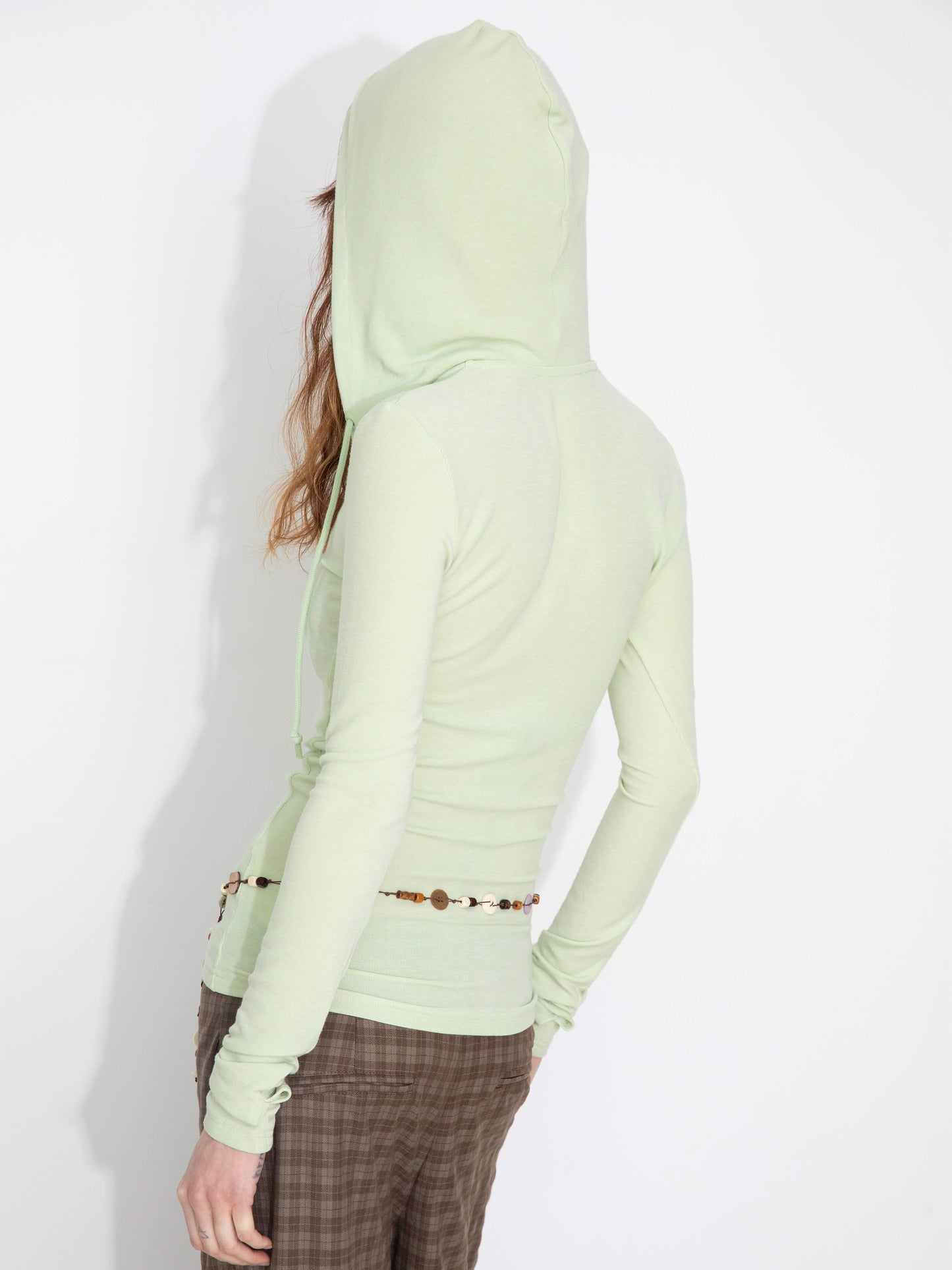 Slim-Fit Hooded V-Neck Long Sleeve Top