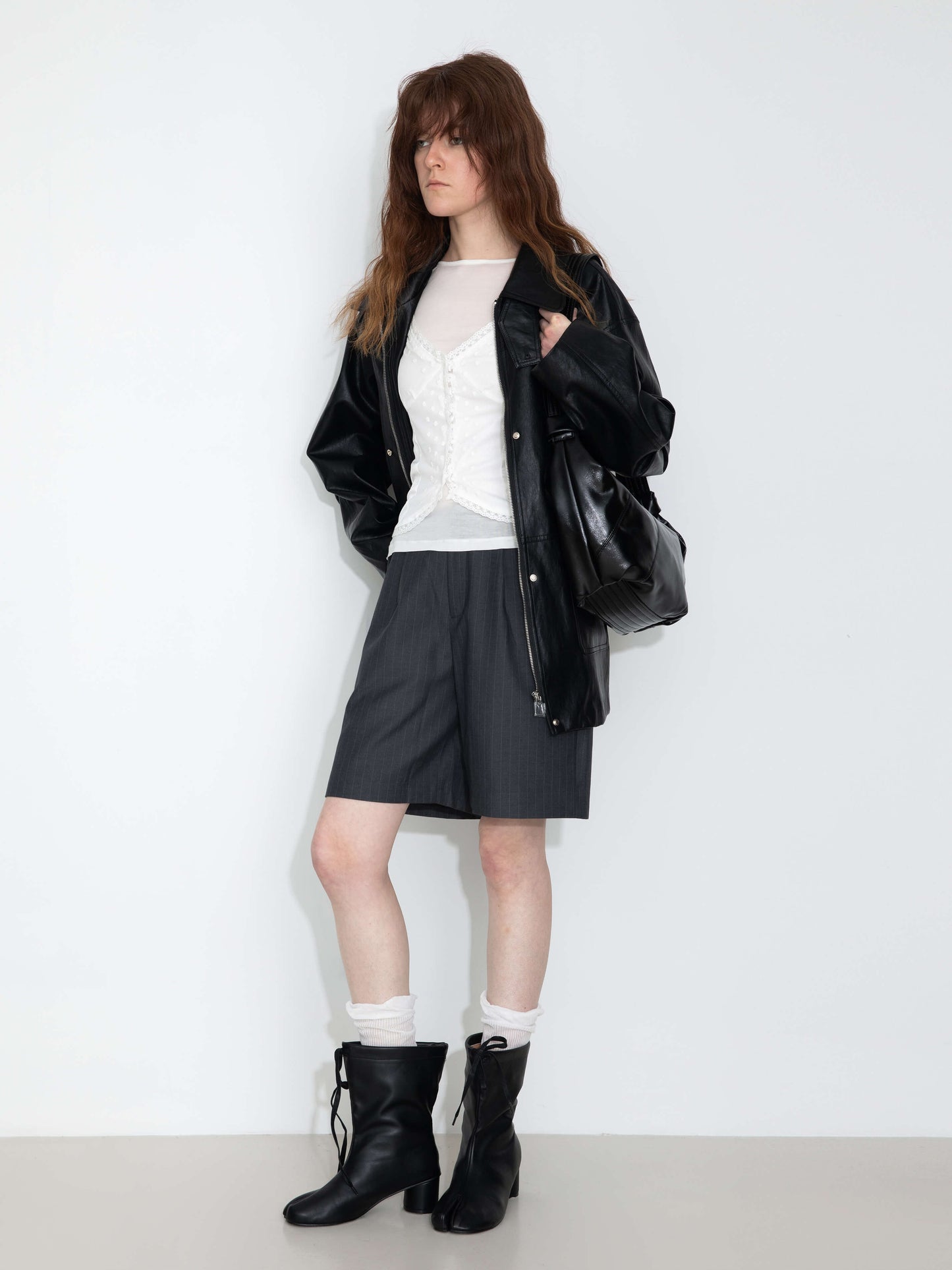 Stand Collar Oversized Leather Jacket