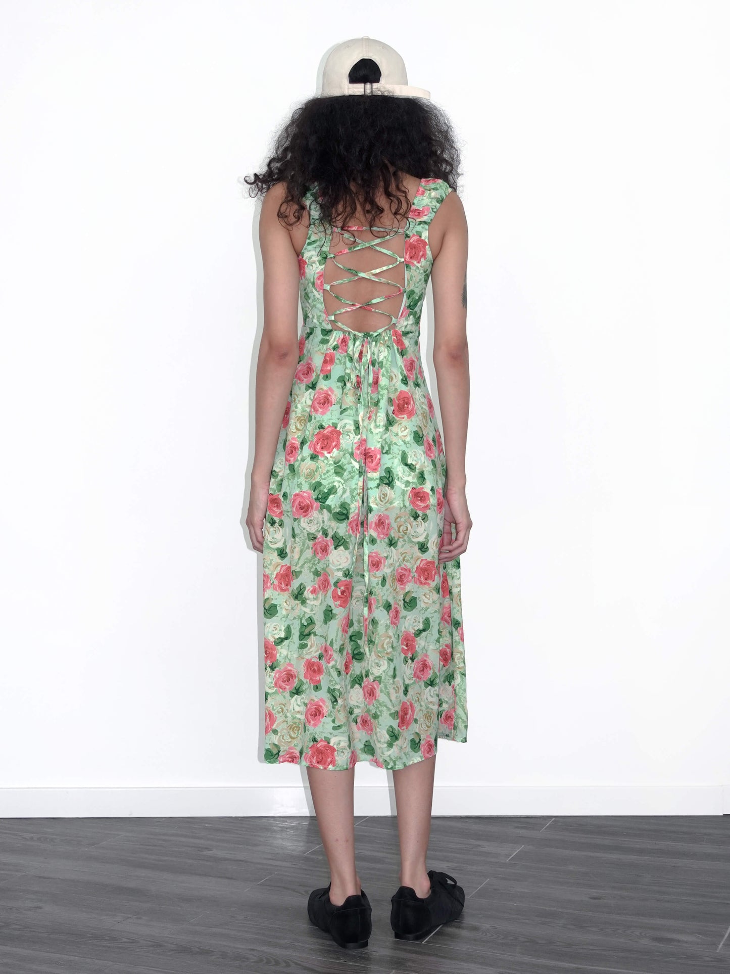 Rose Print Sleeveless Slit Dress