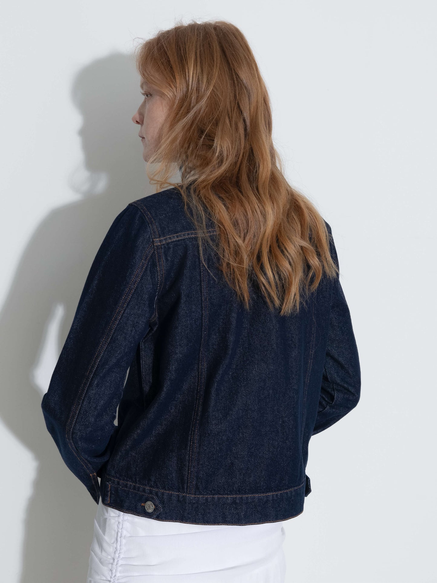 Color-Block High-Neck Denim Jacket