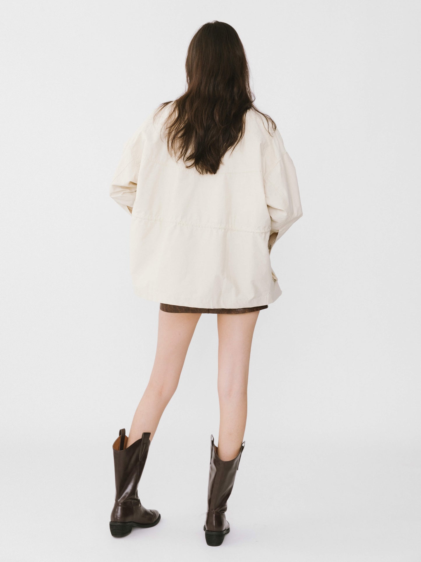 Beige Cargo Jacket With Pearl Neckline