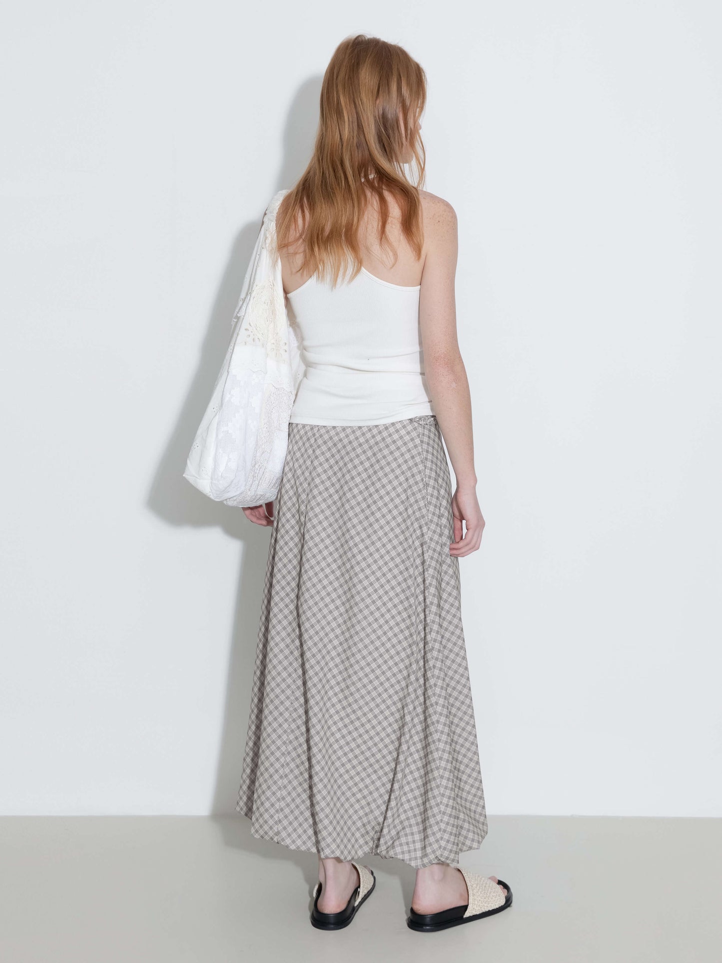 Plaid A-line Maxi Skirt with Belt