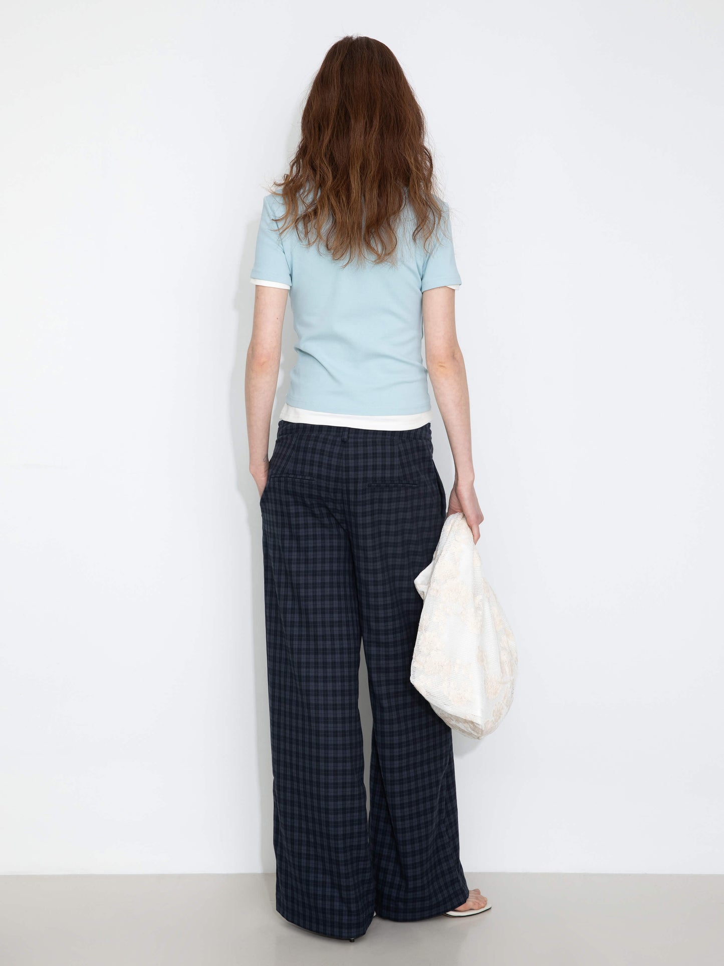 Drawstring Checkered Wide-Leg Casual Pants