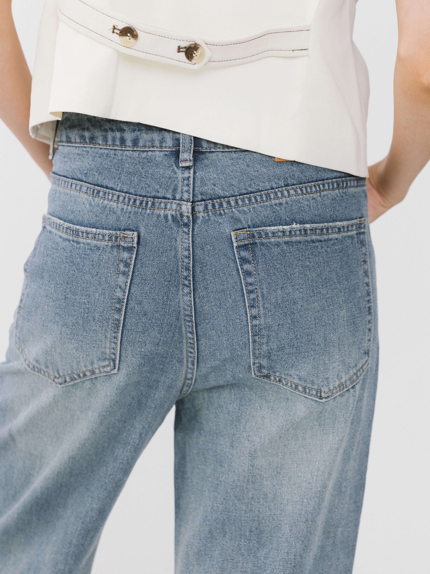 Wide Leg Curved Panel Jeans